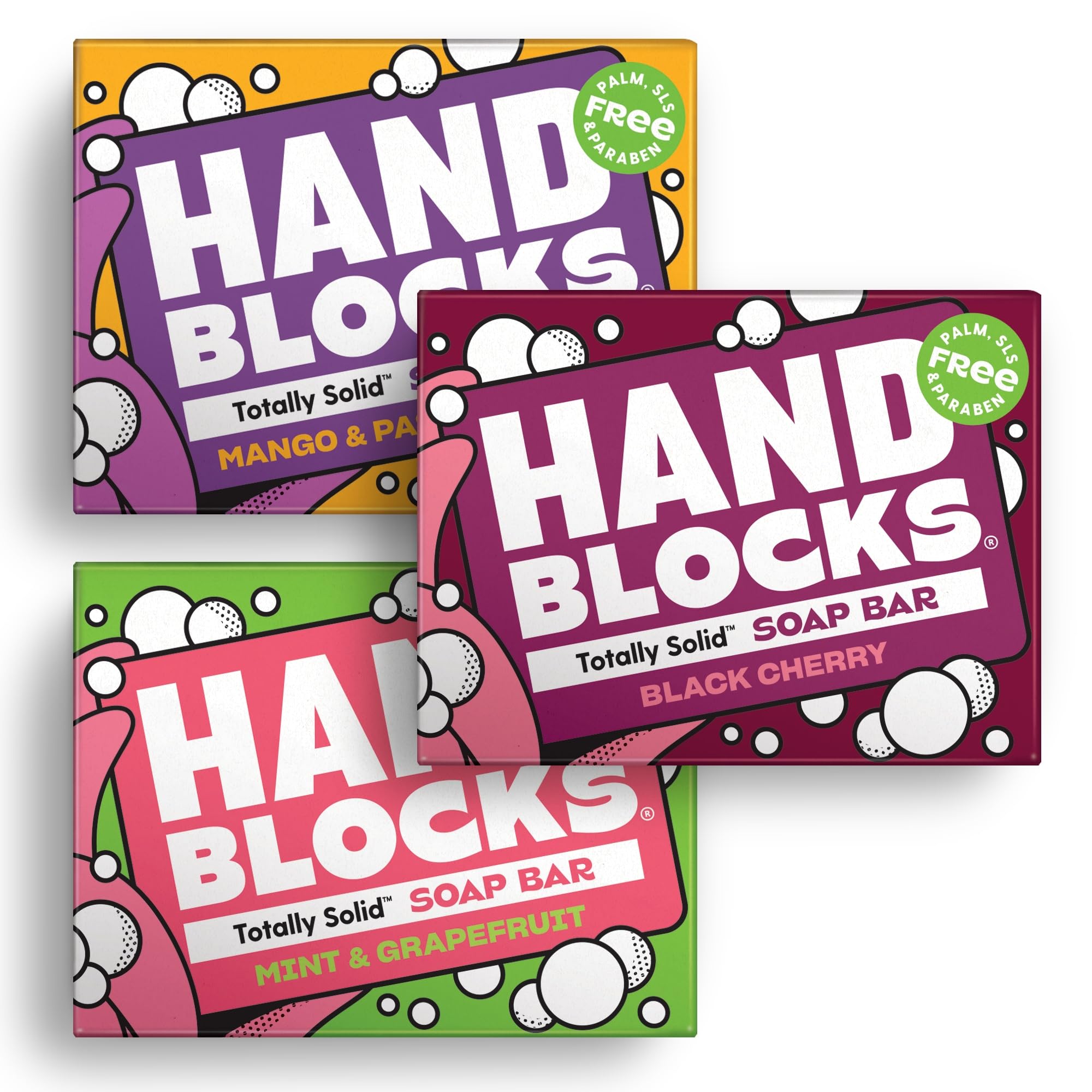 Hand Blocks: Mixed 3 Pack with Essential Oils - Cold Processed Natural Soap Bars - Plastic, Palm, SLS, SLES & Paraben Free Halalzen