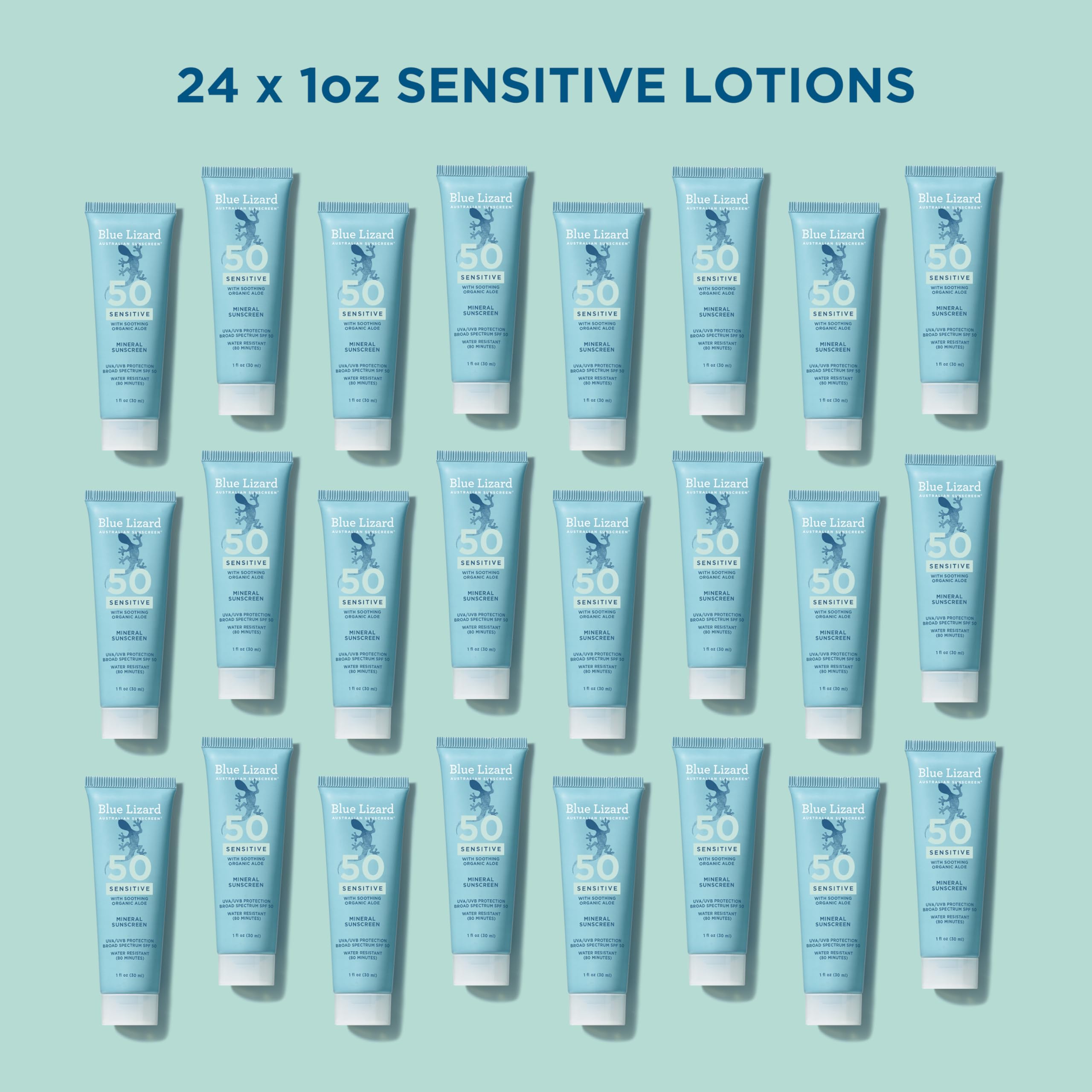 Blue Lizard Sensitive Mineral SPF 50 Sunscreen Lotion, 100% Mineral Sunscreen, UVA/UVB Protection, Infused with organic Aloe Vera, Soothes and Hydrates, 5 fl oz Halalzen