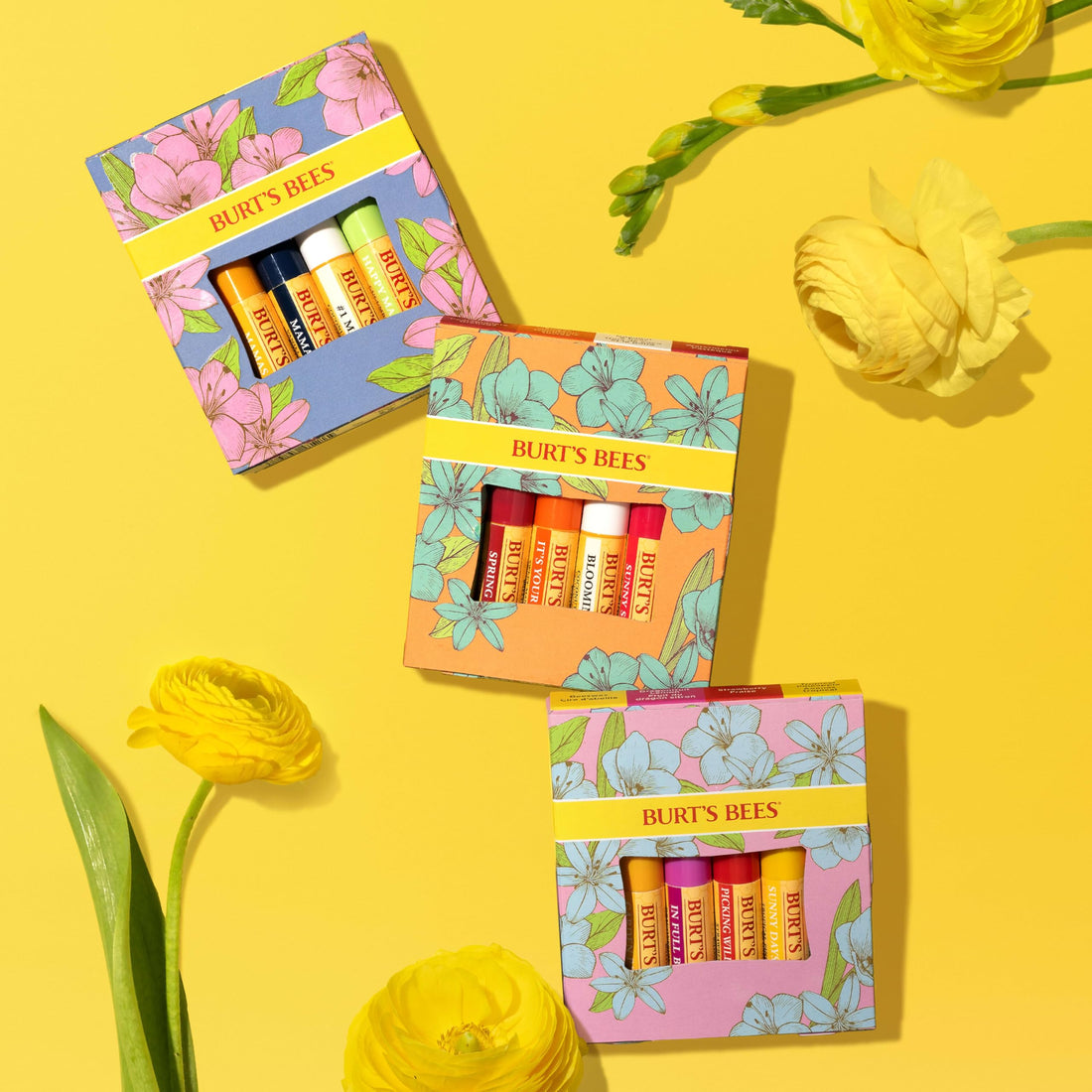 Burt's Bees Lip Balm Gift Set, Beeswax, Strawberry, Tropical Pineapple, Dragonfruit Lemon, In Full Bloom, 4x4.25g Halalzen