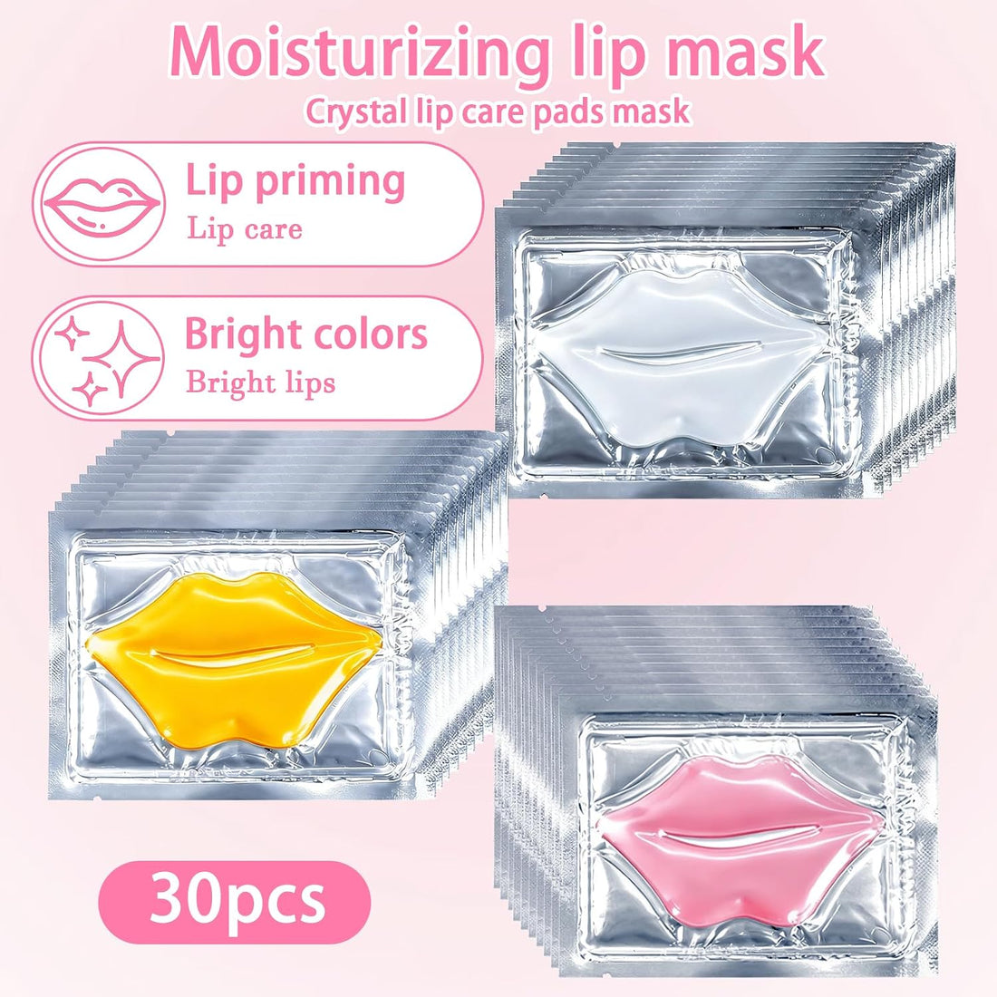 30 PCS Collagen Crystal Lip Masks, Lip Mask, Deeply Hydrating, Moisturizing, Includes 3 Types of Hydrating Gel Masks, Provide Long-Lasting Nourishment Halalzen