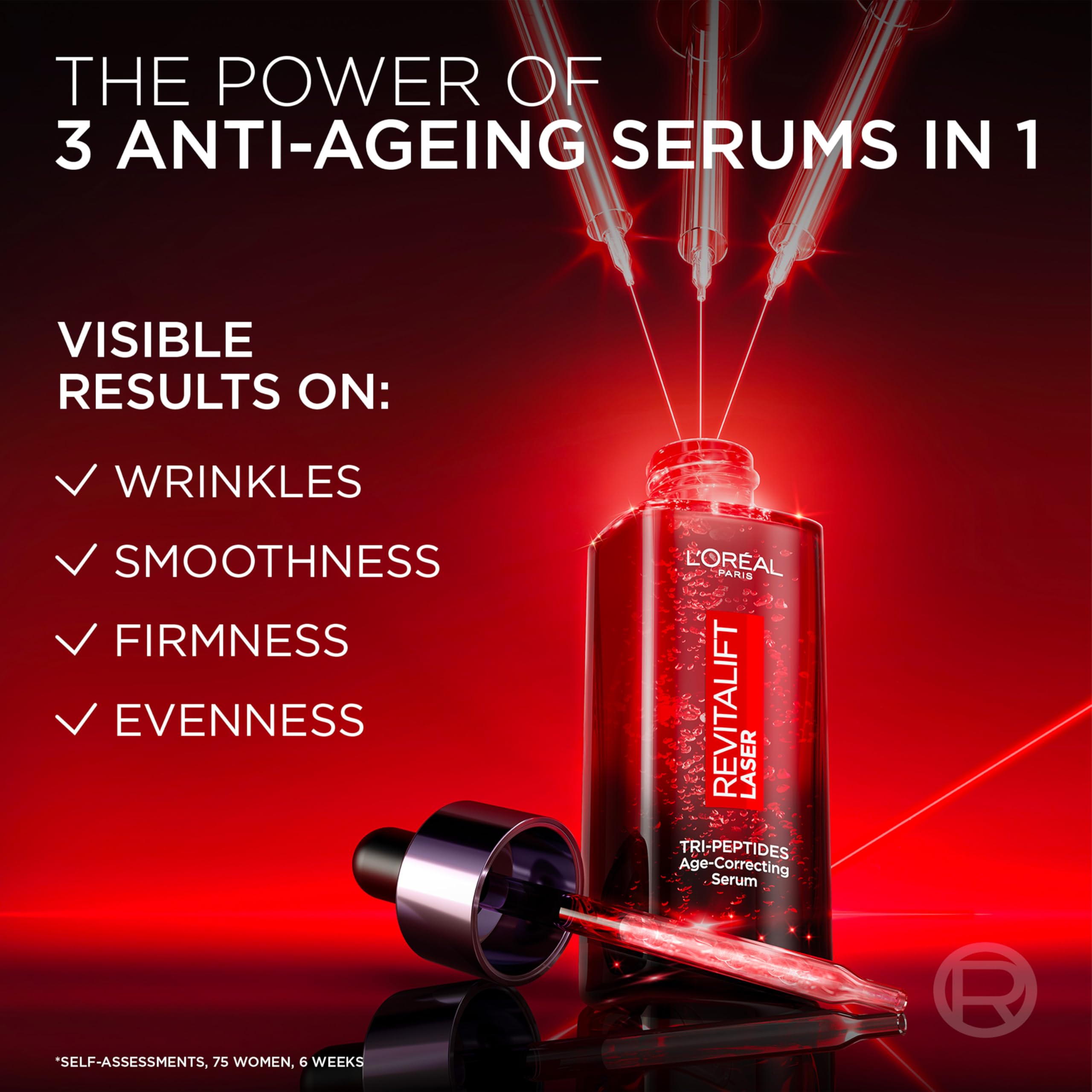 L'Oréal Paris Revitalift Laser Tri-Peptides Age-Correcting Serum, Clinically Proven, Firms, Plumps and Evens the Skin, Formulated with Peptides, Hyaluronic Acid, and Vitamin C, 30ml Halalzen