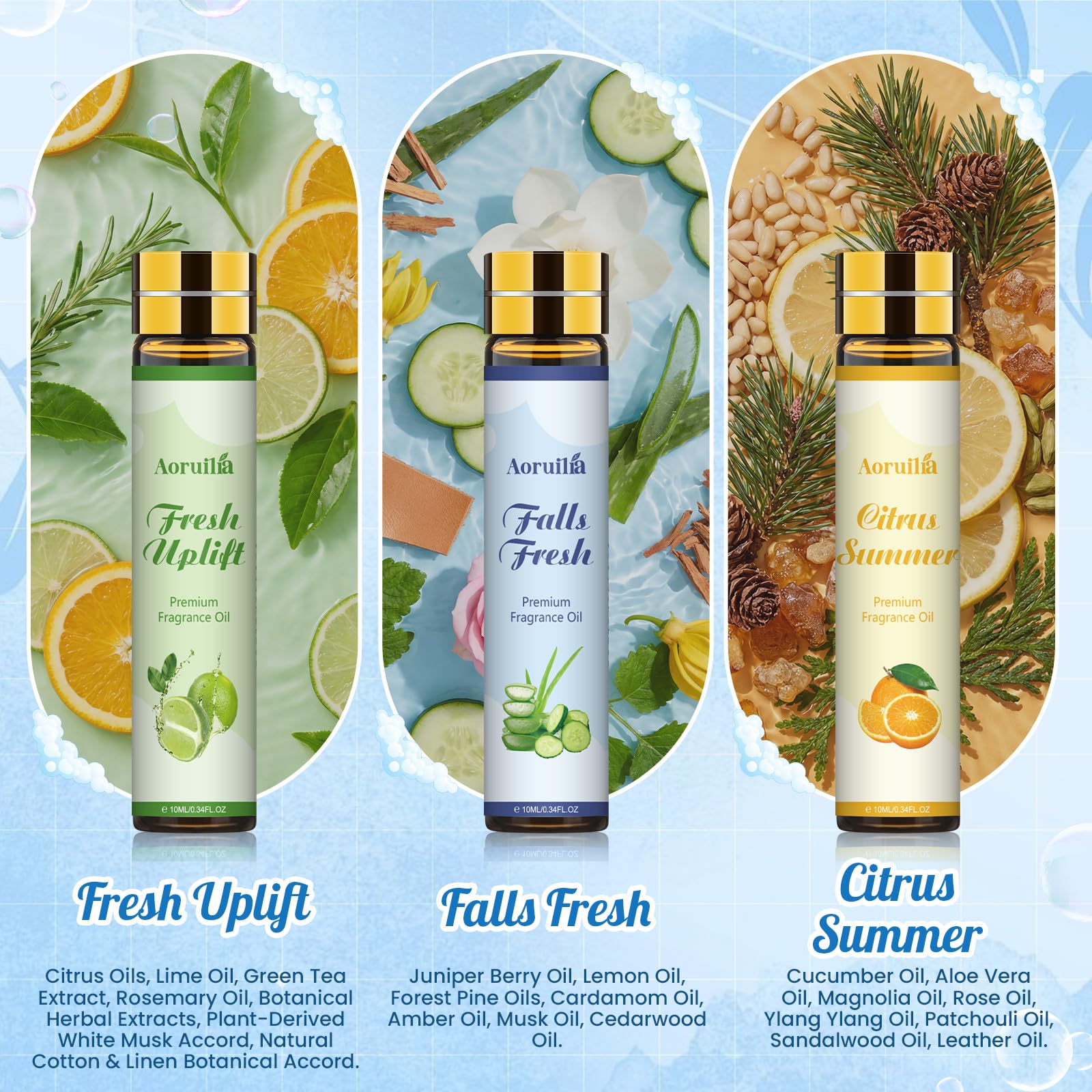 Clean Essential Oils Set 6 x 10ml, Laundry Fragrance Oils for Diffusers, Soap Making - Eucalyptus & Cotton, Bergamot Black Tea, Cardamom & Cedar, Baby Powder, Clean Breeze, Fresh Linen