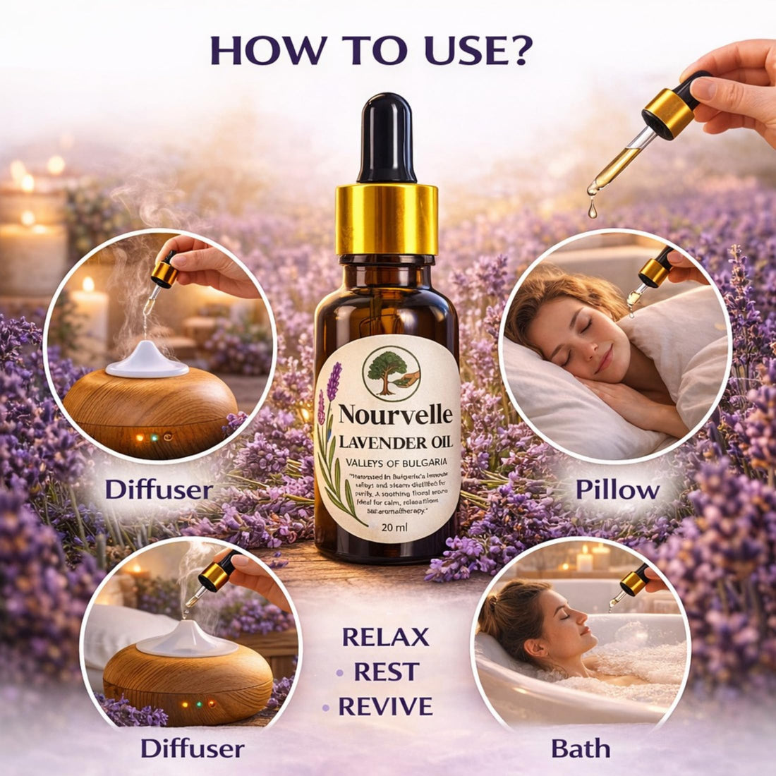 French Lavender Essential Oil 100% Pure & Natural – Lavandula Angustifolia – Aromatherapy Oil for Relaxation, Sleep, Stress & Anxiety Relief, Massage & Skin Care – 20ml