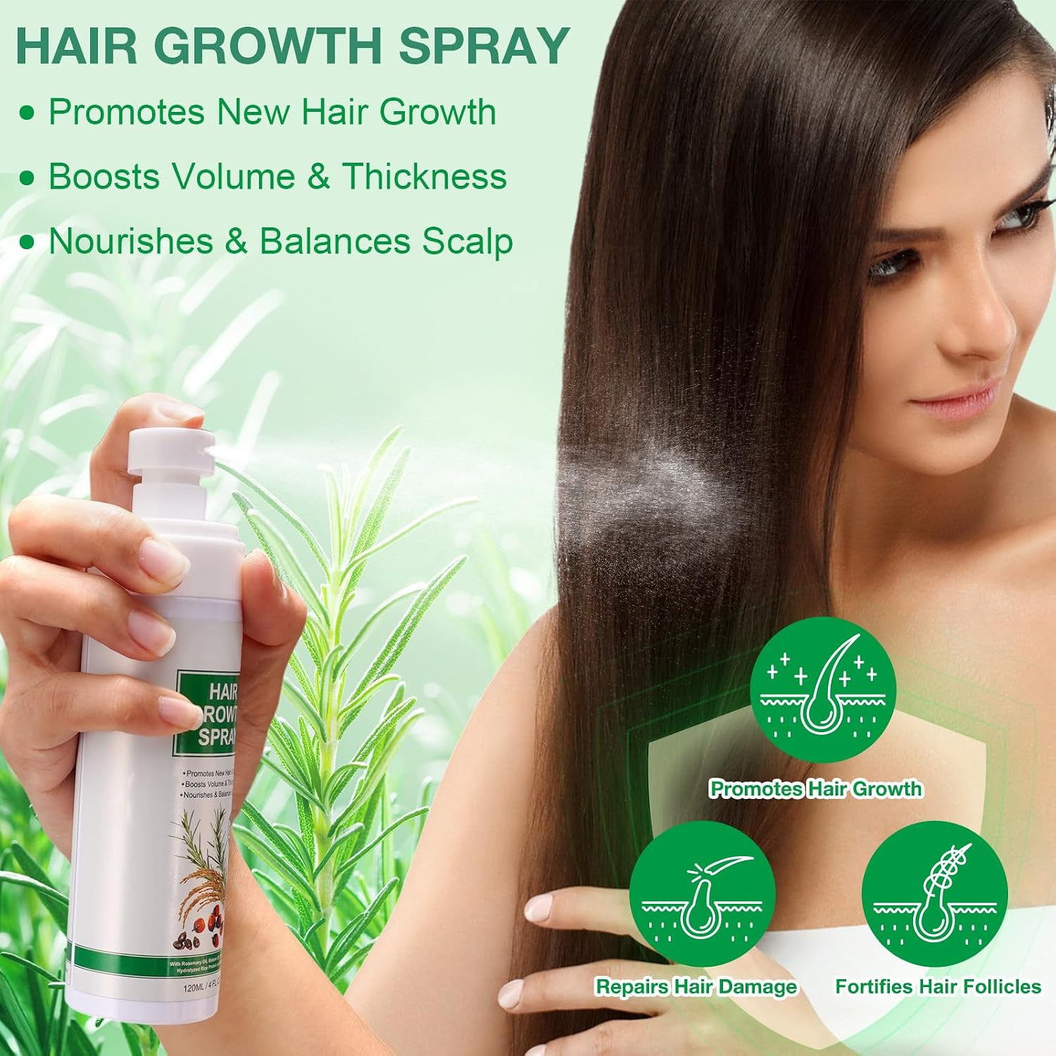 Hair Growth Serum Spray 120ml with Biotin, Rosemary & Castor Oil - Natural Hair Loss Treatment & Thickening Scalp Care with Batana Oil, Caffeine & Ginseng - For Women & Men, All Hair Types