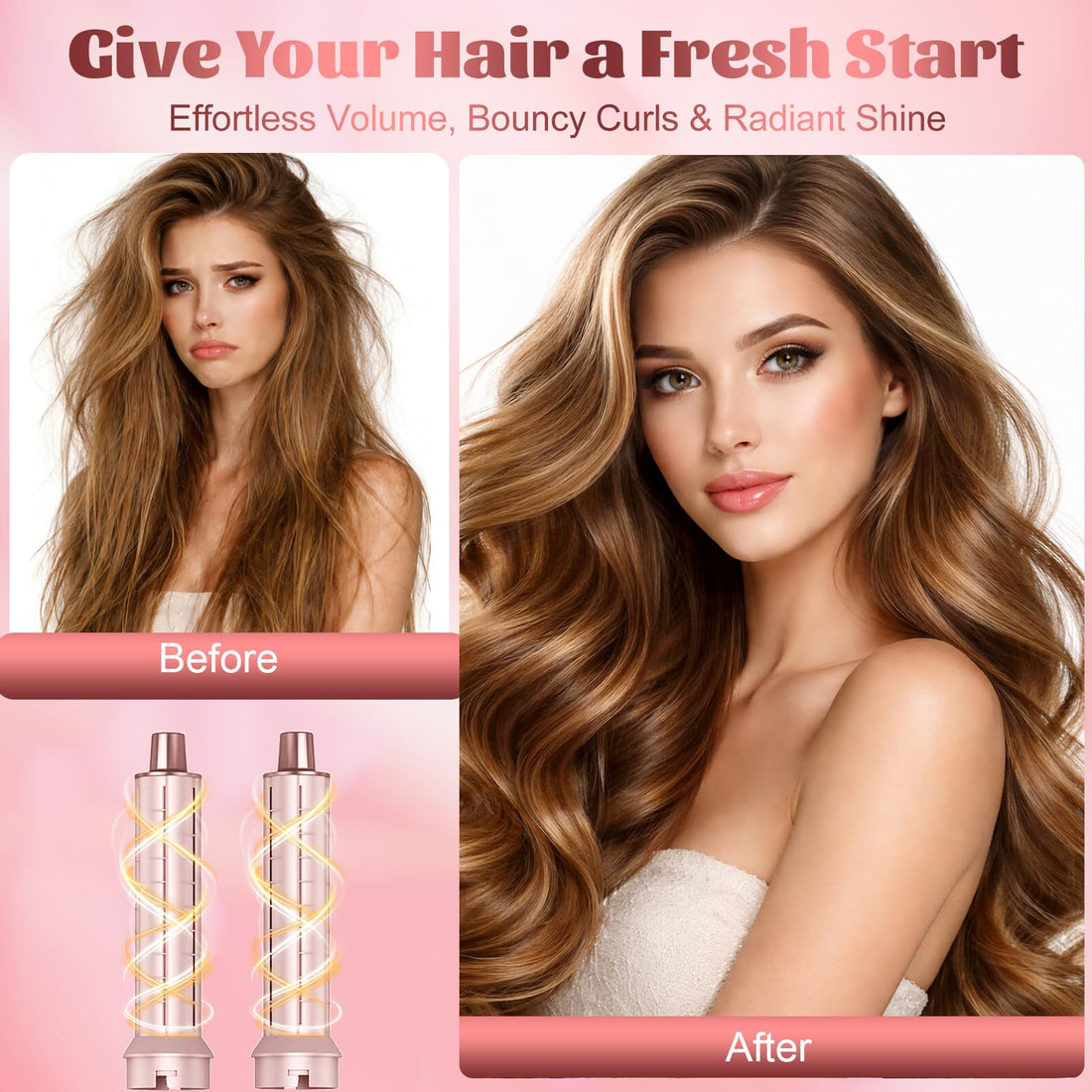 5 in 1 Hair Styler for Woman, Air Curling Wrap, Drying, Curling, Straightening & Volumizing, Hot Air Curler Dryer Brush Tool Set, Curl Styling Tools - Blush Halalzen