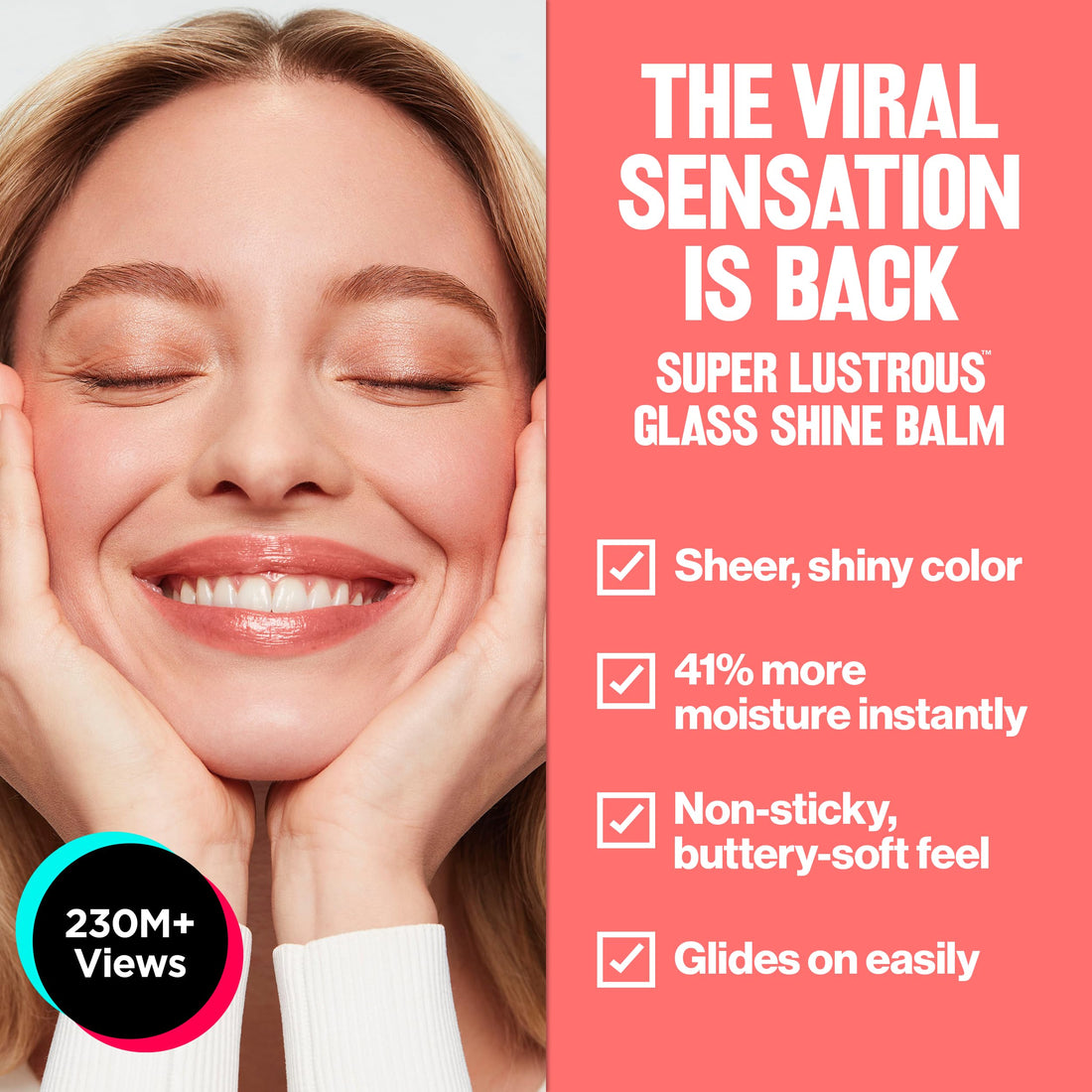 REVLON Super Lustrous Glass Shine Balm, Hydrating Tinted Lip Balm with Hyaluronic Acid, Aloe & Rose Quartz, 008 Rum Raisin, 0.11 oz