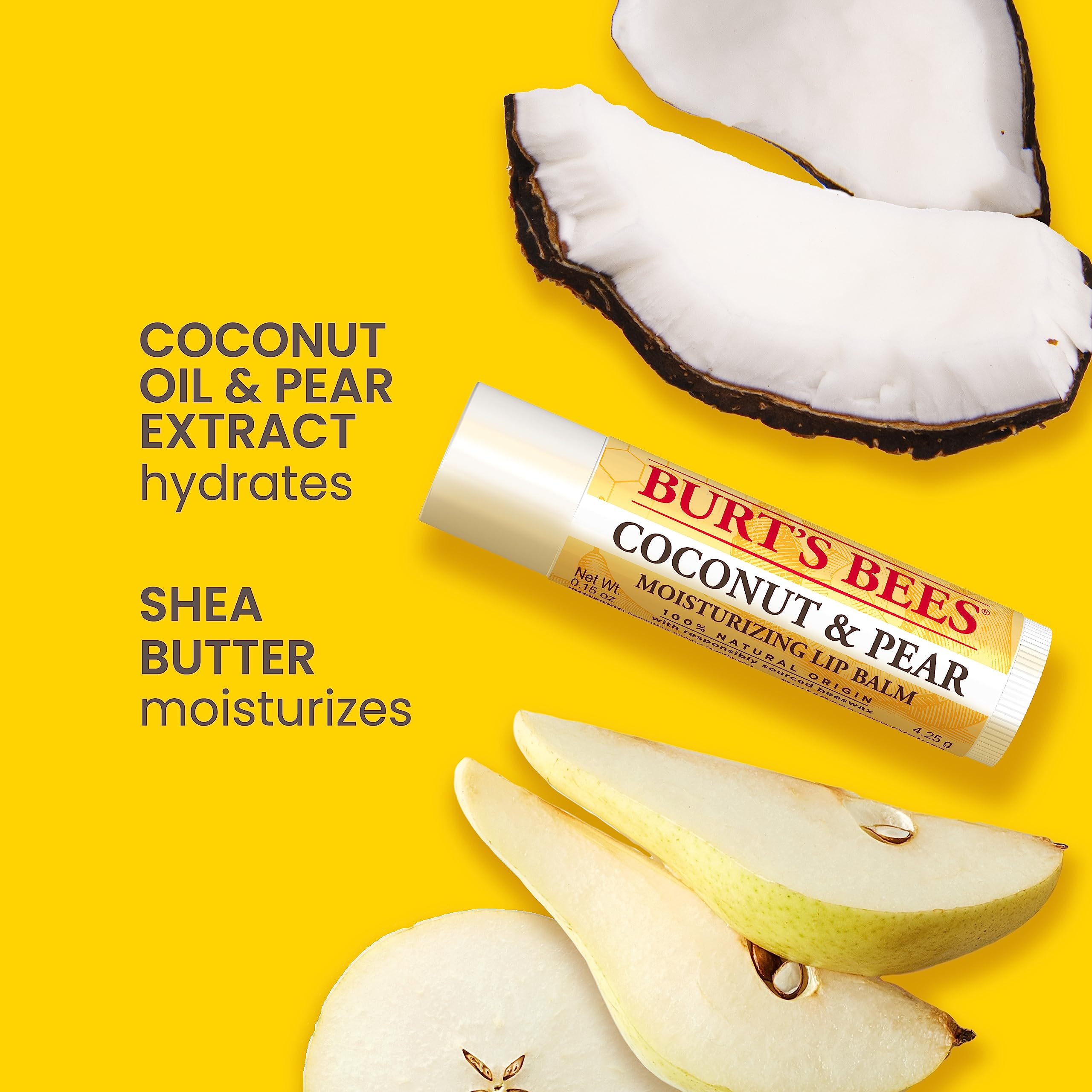Burt's Bees Lip Balm Multipack, Lip Balm Set, Beeswax, Strawberry, Coconut & Pear, Vanilla Bean, Best of Burt's, 4x4.25g Halalzen