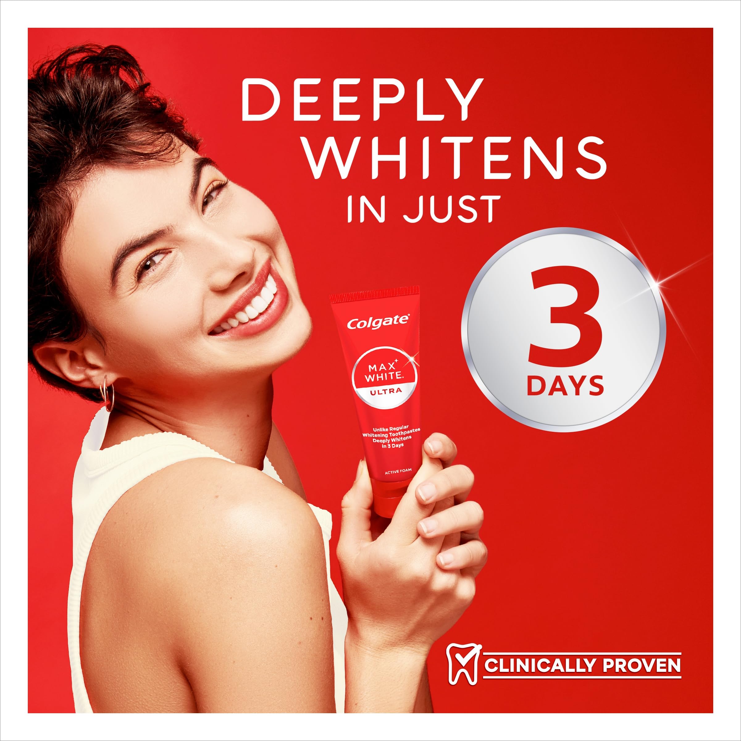 Colgate Max White Ultra+ Enamel Toothpaste 75ml, Whitens Deep Stains for 5X Whiter Teeth, ActiveShine Technology Smoothes Enamel Surface to Reflect Light, Protects and Remineralises Enamel