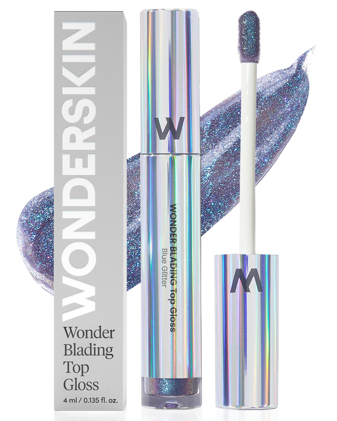 Wonderskin Wonder Blading Top Gloss - Lip Gloss, High Shine Finish, Blue Makeup For Lips (Silver Glitter)