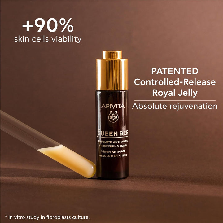 Apivita Queen Bee Absolute Anti-Aging & Redefining Serum 30ml - Facial Serum with Controlled-Release Royal Jelly, Propolis, Honey | Flash Lifting Effect, Wrinkles, Firmness, Lifted Facial Contour