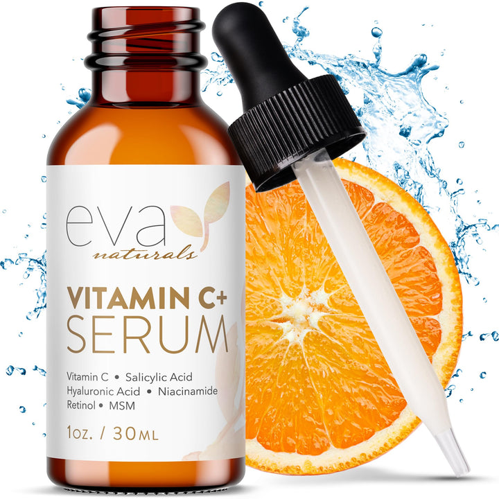 Eva Naturals Vitamin C+ Serum for Face – Anti-Aging Facial Serum with Niacinamide, Retinol, Hyaluronic Acid, Salicylic Acid & Rosehip Oil for Dark Spots, Uneven Skin Tone & Radiant Glow (30 mL) Halalzen