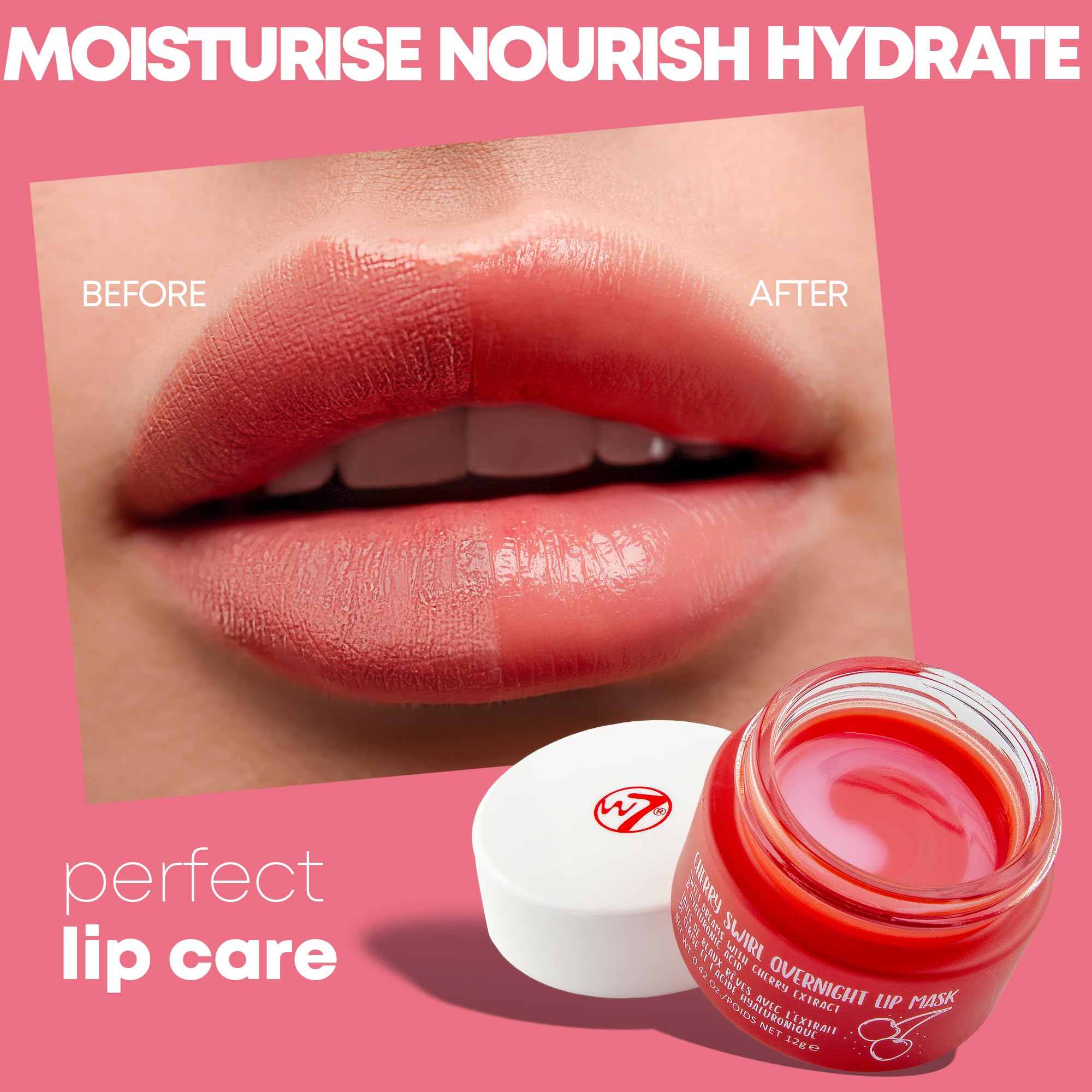W7 Super Sweet Dreams Overnight Strawberry Lip Mask - Vitamin E, Aloe Vera and Grape Seed Oil - For Hydrated, Full Looking & Irresistible Lips - 20ml Halalzen