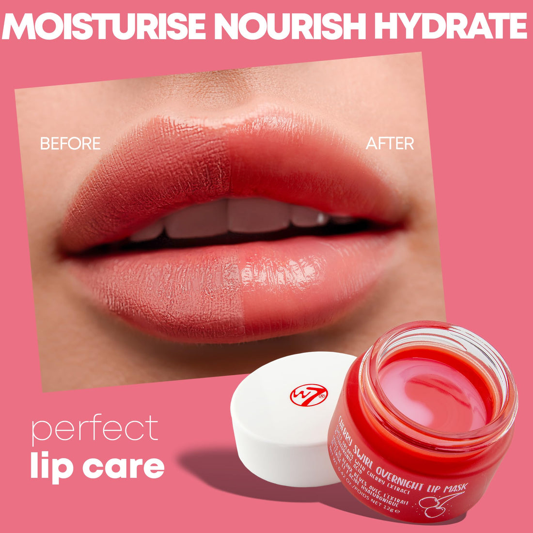W7 Super Sweet Dreams Overnight Strawberry Lip Mask - Vitamin E, Aloe Vera and Grape Seed Oil - For Hydrated, Full Looking & Irresistible Lips - 20ml Halalzen