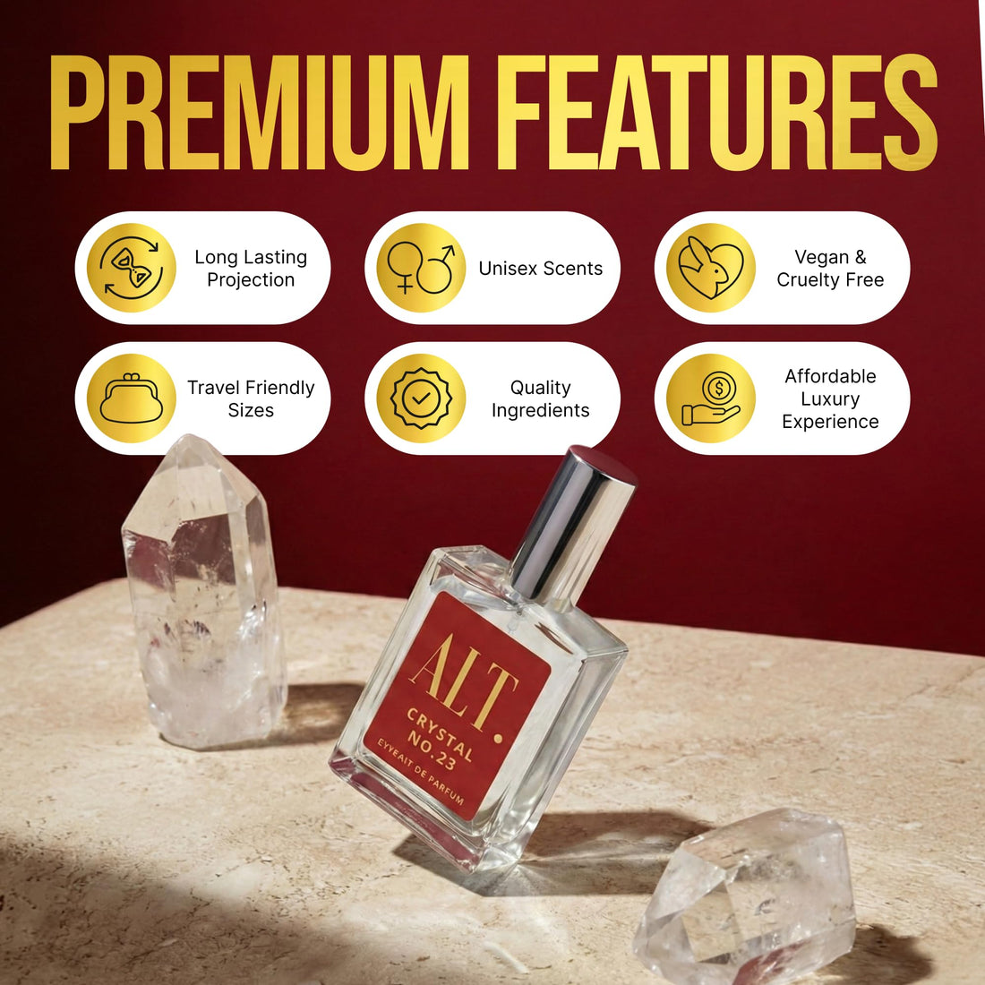 ALT. FRAGRANCES Crystal No. 23 – Inspired by Baccarat Rouge 540, Unisex Perfume, Extrait de Parfum, Long Lasting Perfume for Men & Women with Jasmine, Amberwood & Cedar Notes, 60ml