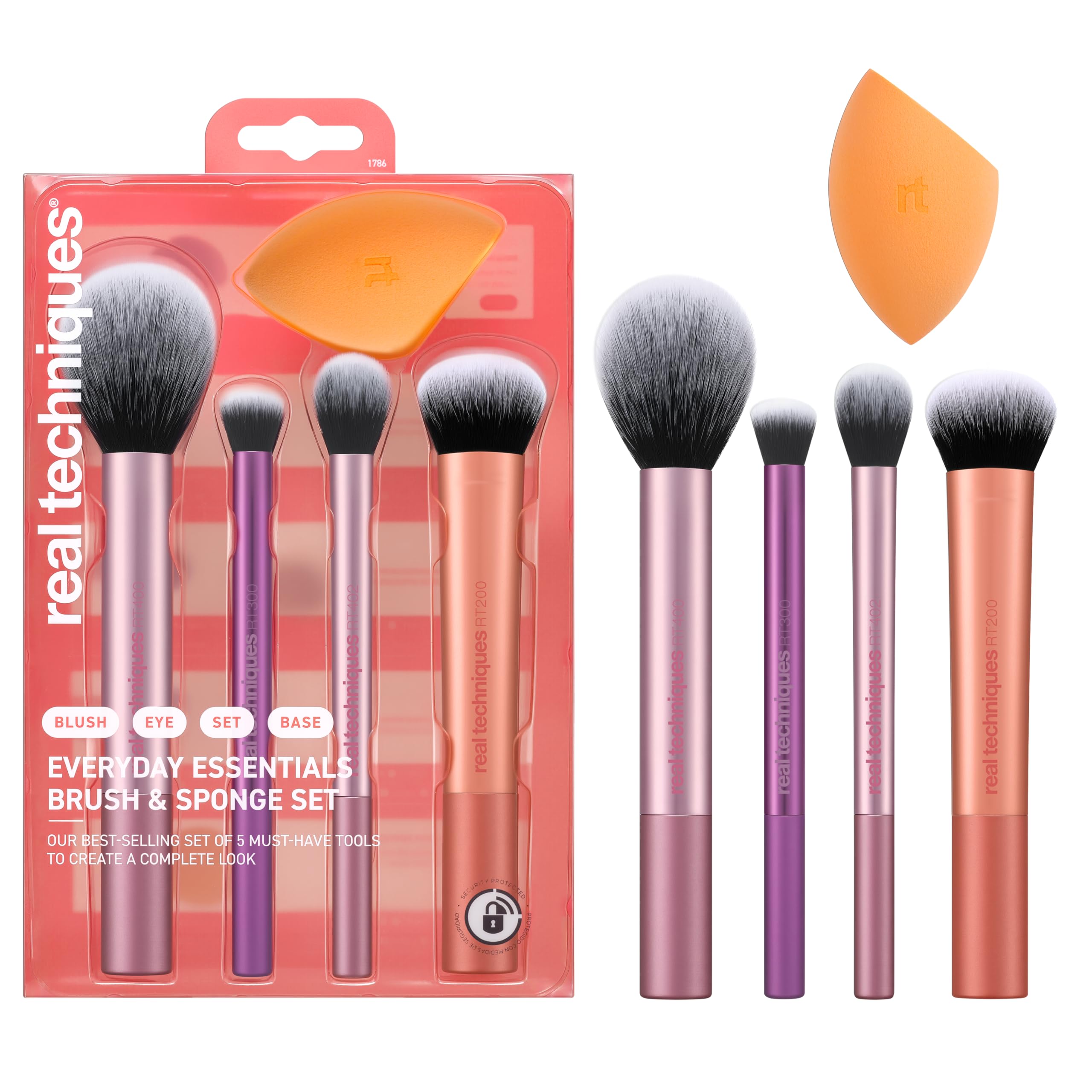 Real Techniques Everyday Essentials + Makeup Sponge Kit for foundation, blush, bronzer, eyeshadow, powder, synthetic, cruelty-free tools and blender for flawless looks, 5 Piece Set Halalzen