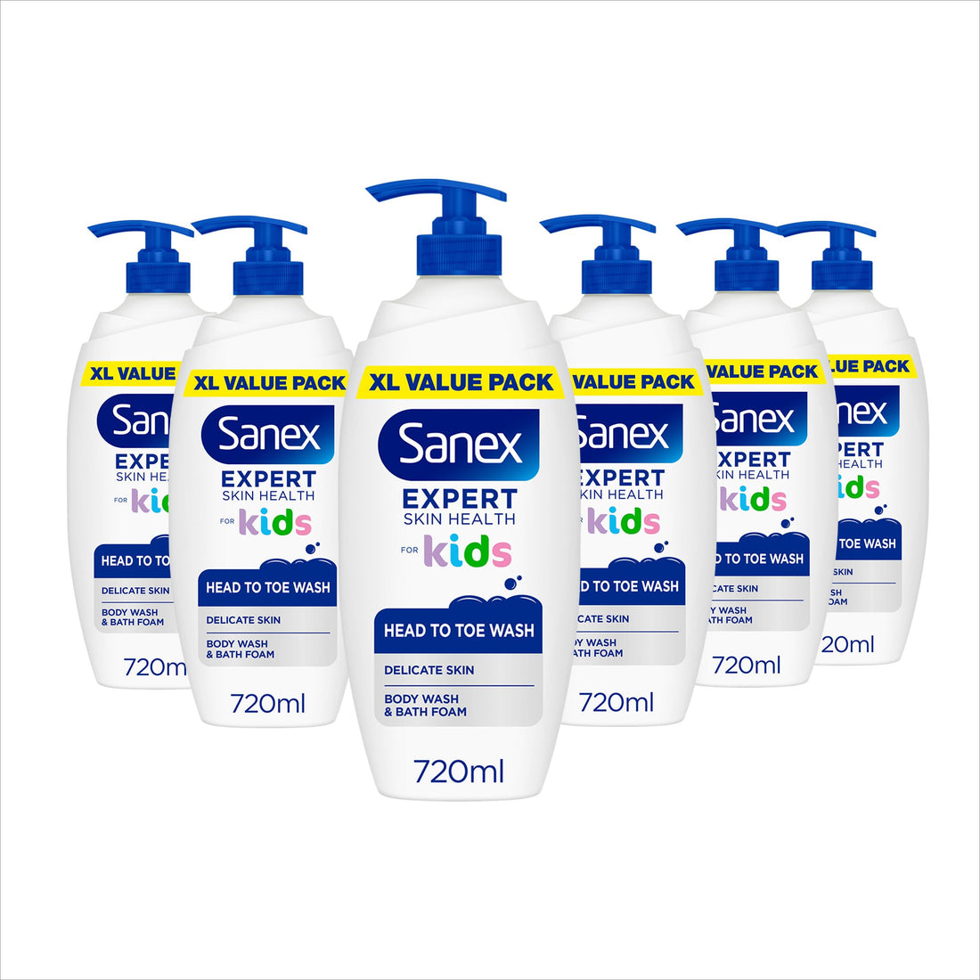 Sanex Expert Skin Health Head to Toe Kids’ Body Wash 720ml - protects delicate skin - children’s shower gel - gently cleanses - 12h hydration - dermatologically tested - paediatrician approved
