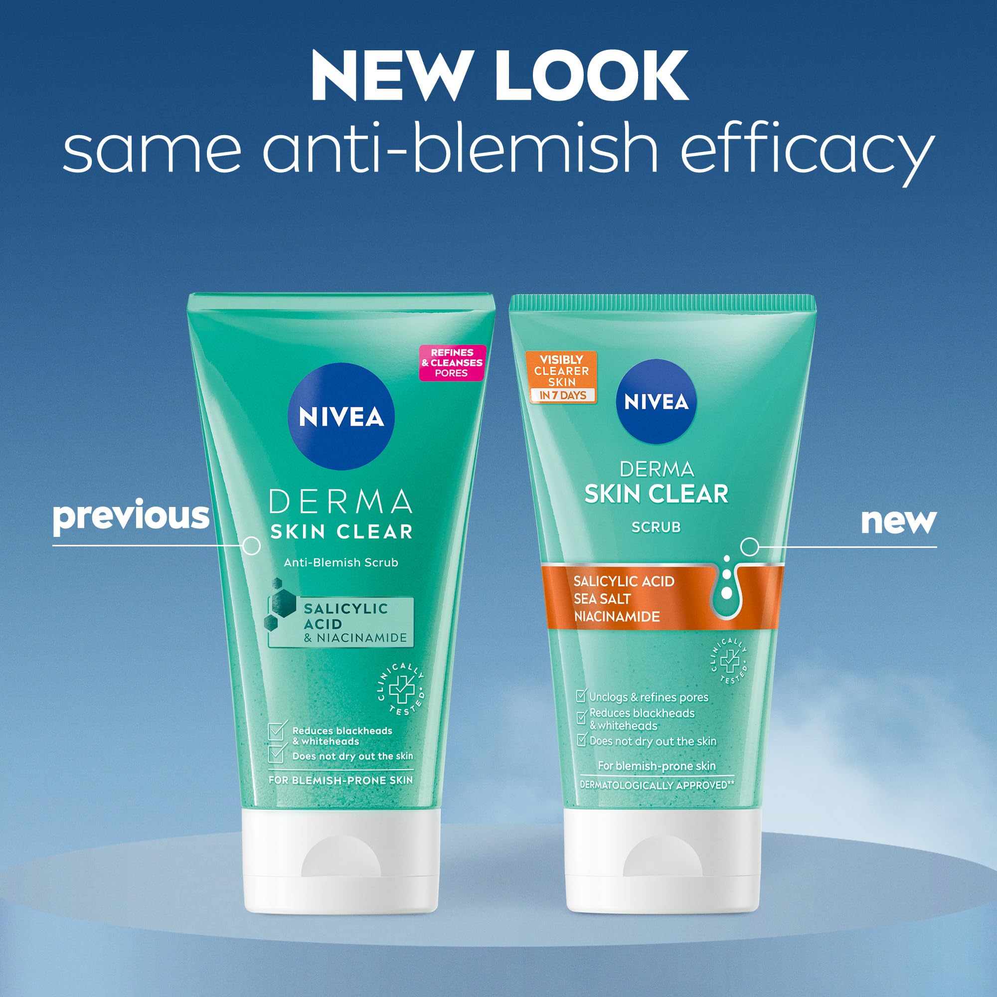 NIVEA Derma Skin Clear Scrub (150ml), Exfoliating Face Scrub, Salicylic Acid Face Wash Enriched with Niacinamide to Unclog Pores and Refine Textures, For Blemish-Prone Skin