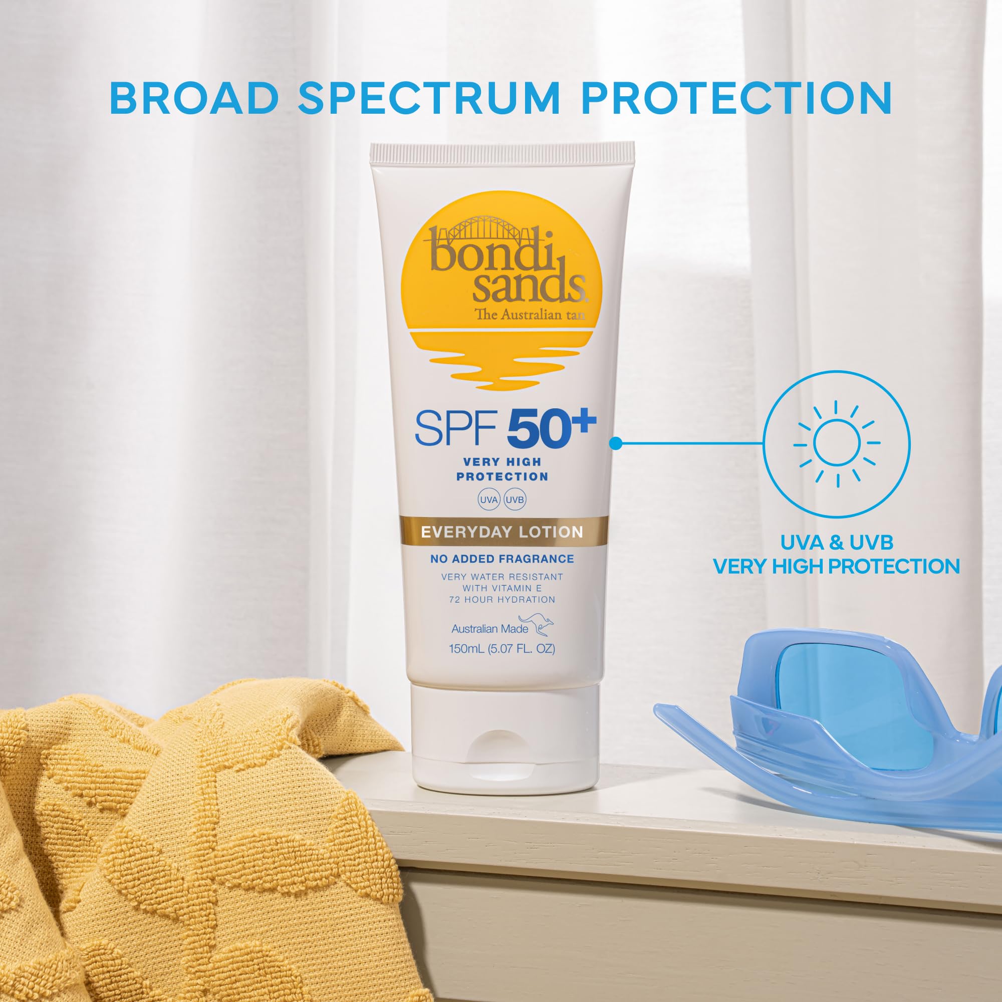 Bondi Sands Fragrance Free Sunscreen Lotion SPF 50+ | Non-Greasy Broad-Spectrum Formula Moisturises, Soothes, and Protects Skin, Water Resistant Up To 4 Hours + Cruelty Free | 150 mL/5.07 Oz