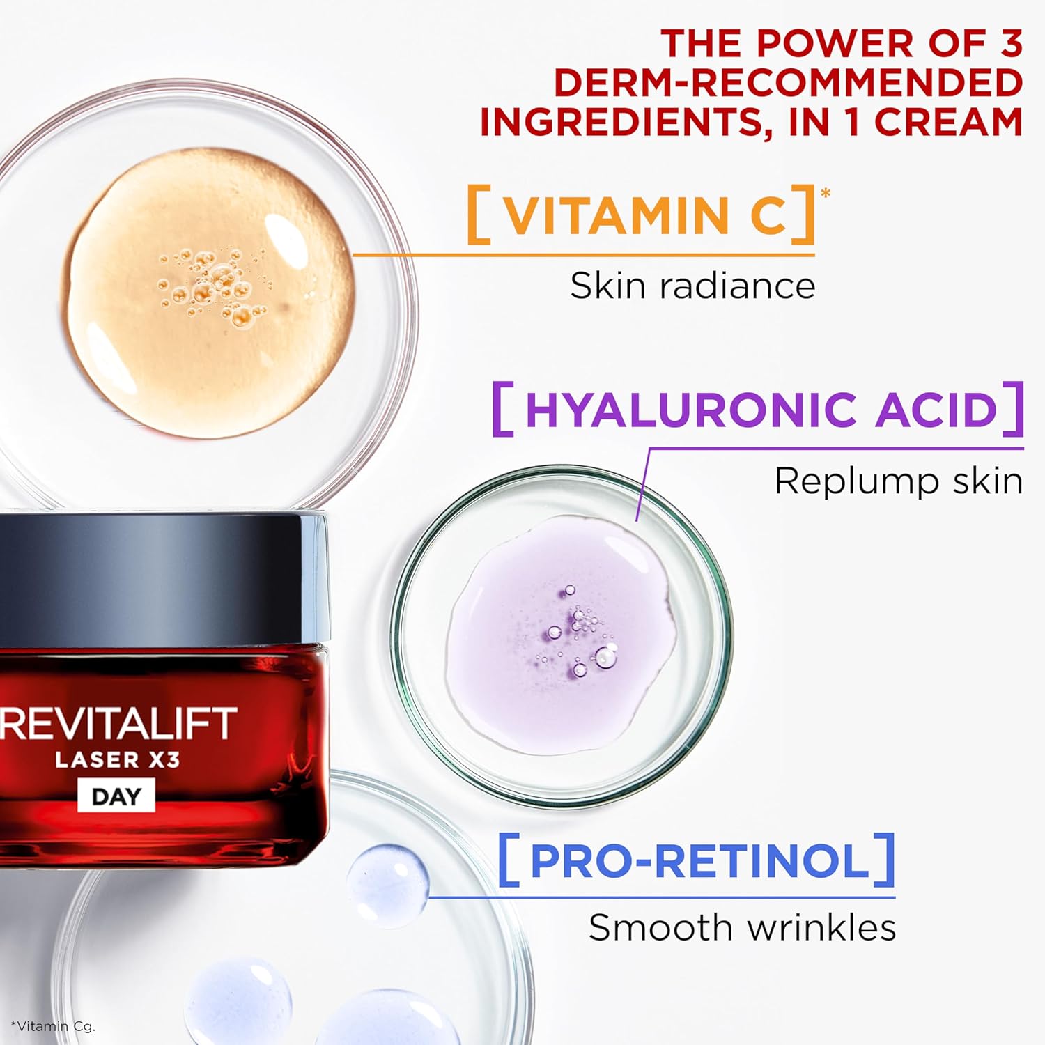L’Oréal Paris Laser Renew Triple Action Anti-Ageing, Skin Retightening Day Cream, Visibly Reduce Wrinkles & Fine Lines; Moisturises, Firms & Brightens Skin; Retinol, Hyaluronic Acid & Vitamin C, 50ml