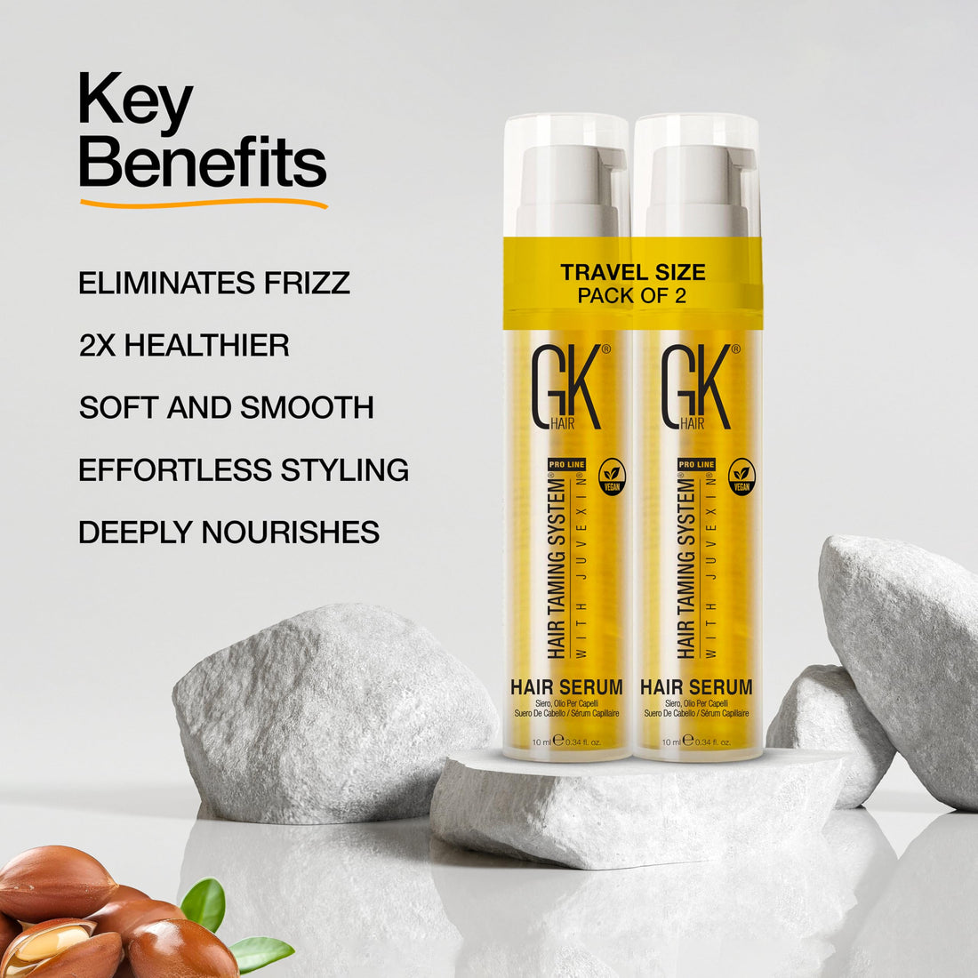 Hair Oil Keratin Treatment Serum By GK HAIR - Argan Oil Lightweight Formula For Frizz Control Heat Protection Add Shine Repair Dry Damaged Hydrating Sulfate Free All Hair Types Men Women - 50ml