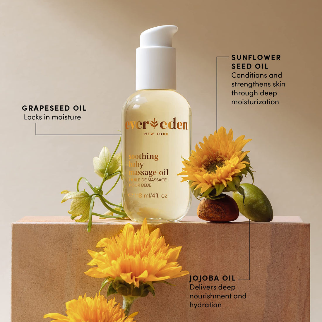 Evereden Soothing Baby Massage Oil 10.1 fl oz. | Clean Baby Care | Non-toxic and Fragrance Free | Clean Ingredients Halalzen