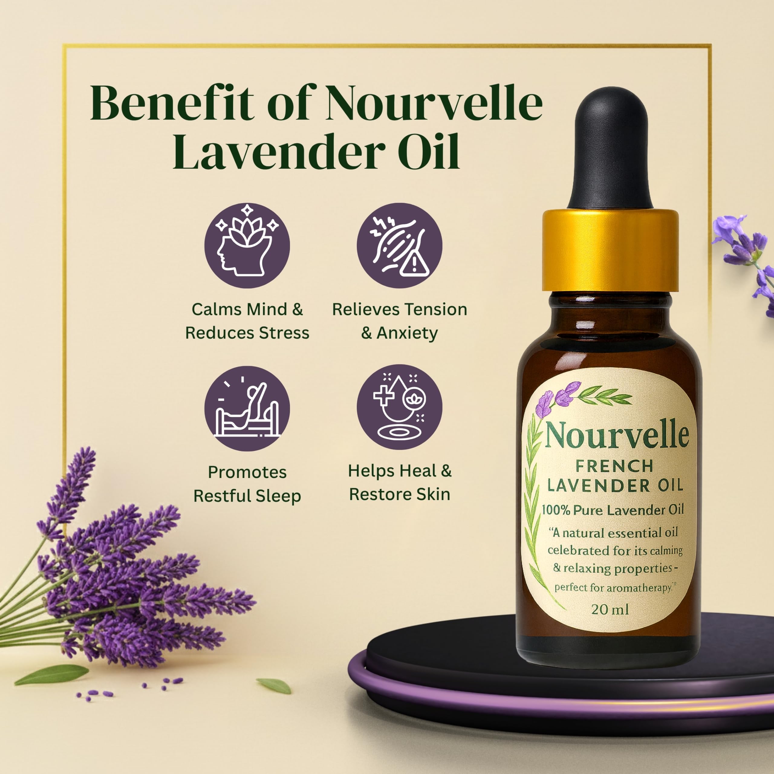 French Lavender Essential Oil 100% Pure & Natural – Lavandula Angustifolia – Aromatherapy Oil for Relaxation, Sleep, Stress & Anxiety Relief, Massage & Skin Care – 20ml