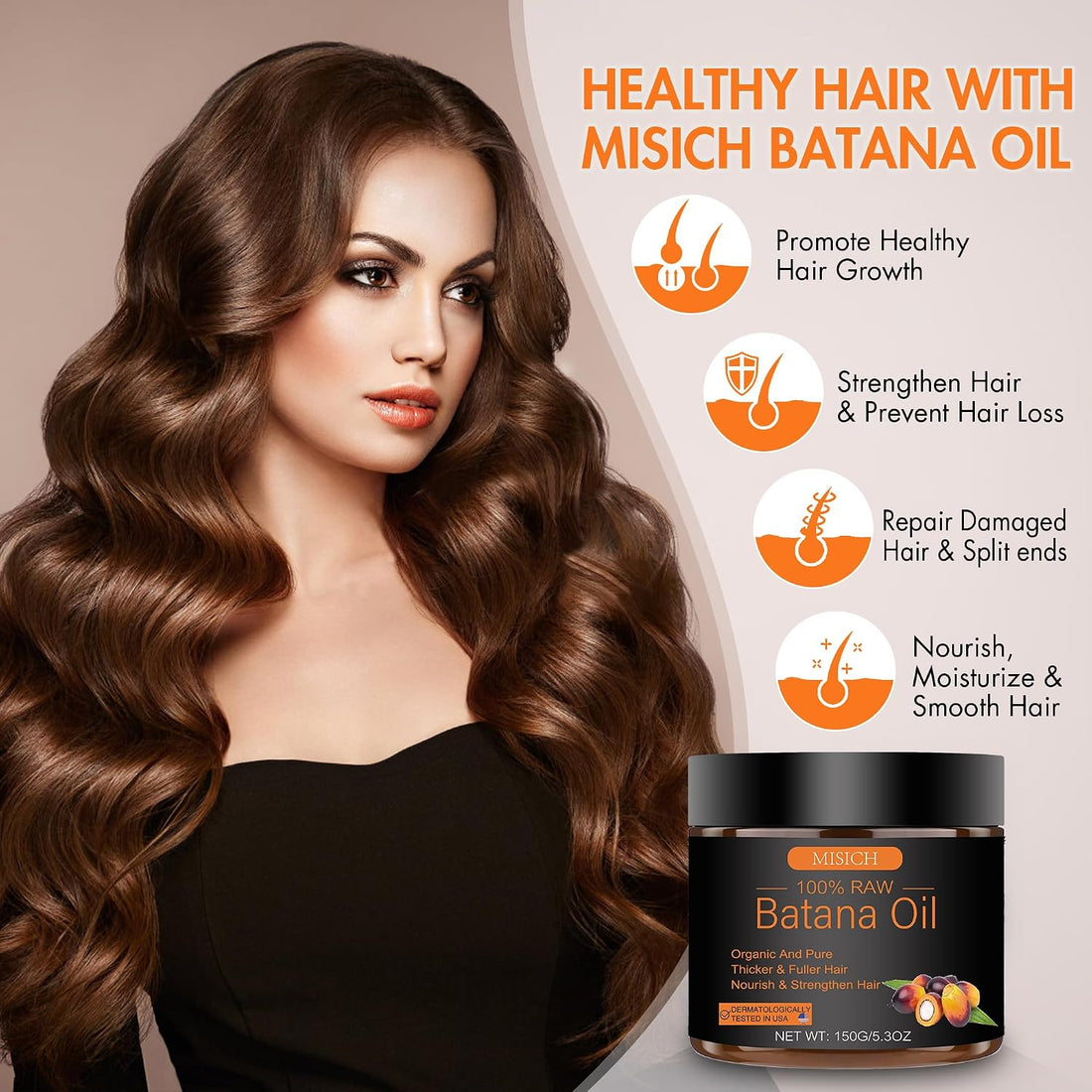 Raw Batana Oil for Hair Growth, 100% Natural Pure Dr. Sebi Botana Oil, Unrefined Organic Batana Hair Growth Oil for Prevent Hair Loss, Enhances Hair Thickness for Men & Women 5.3 oz