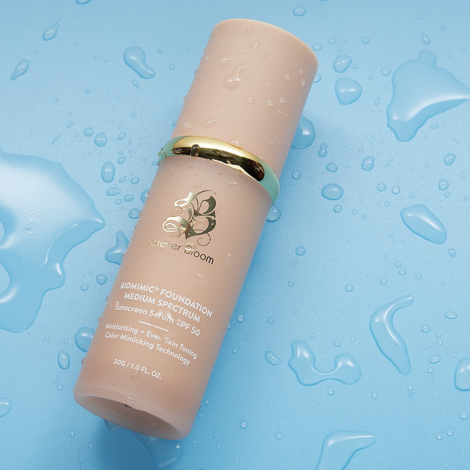 Bio Mimic Foundation Medium Spectrum by Forever Bloom; Protecting from Sun with SPF50; Foundation for Gym, Sports, Dancing Makeup for Mature & Sensitive Skin, Natural Finish Made in USA