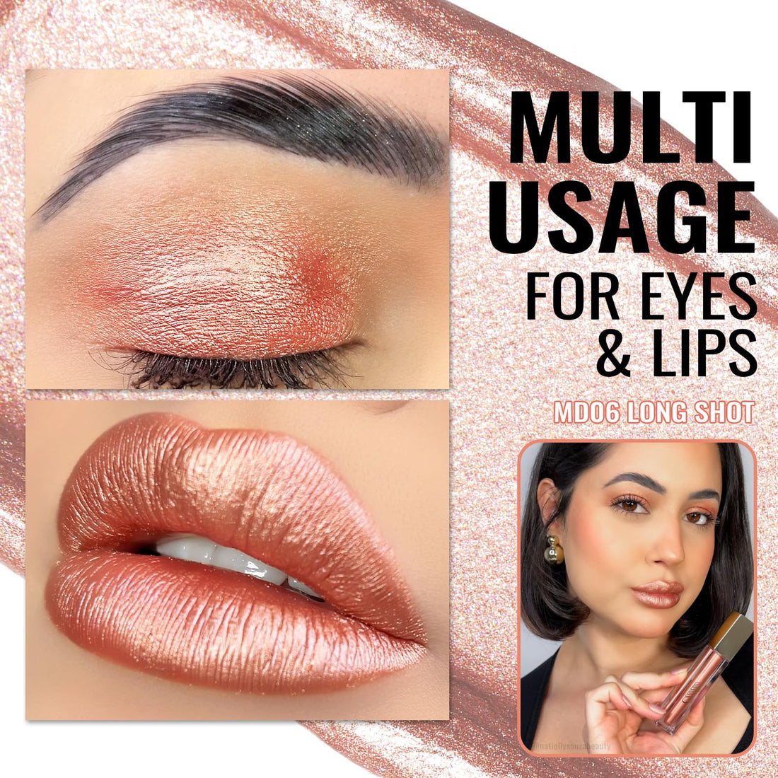 Oulac Metallic Diamond Shine Liquid Lip Gloss - Glitter Glossy for Lip & Eye, Long Lasting 24H + & Waterproof, Lightweight Lip Stain, 3D Metallic Finish, No Transfer, Vegan, 4.5ml,MD05 Loose Control Halalzen