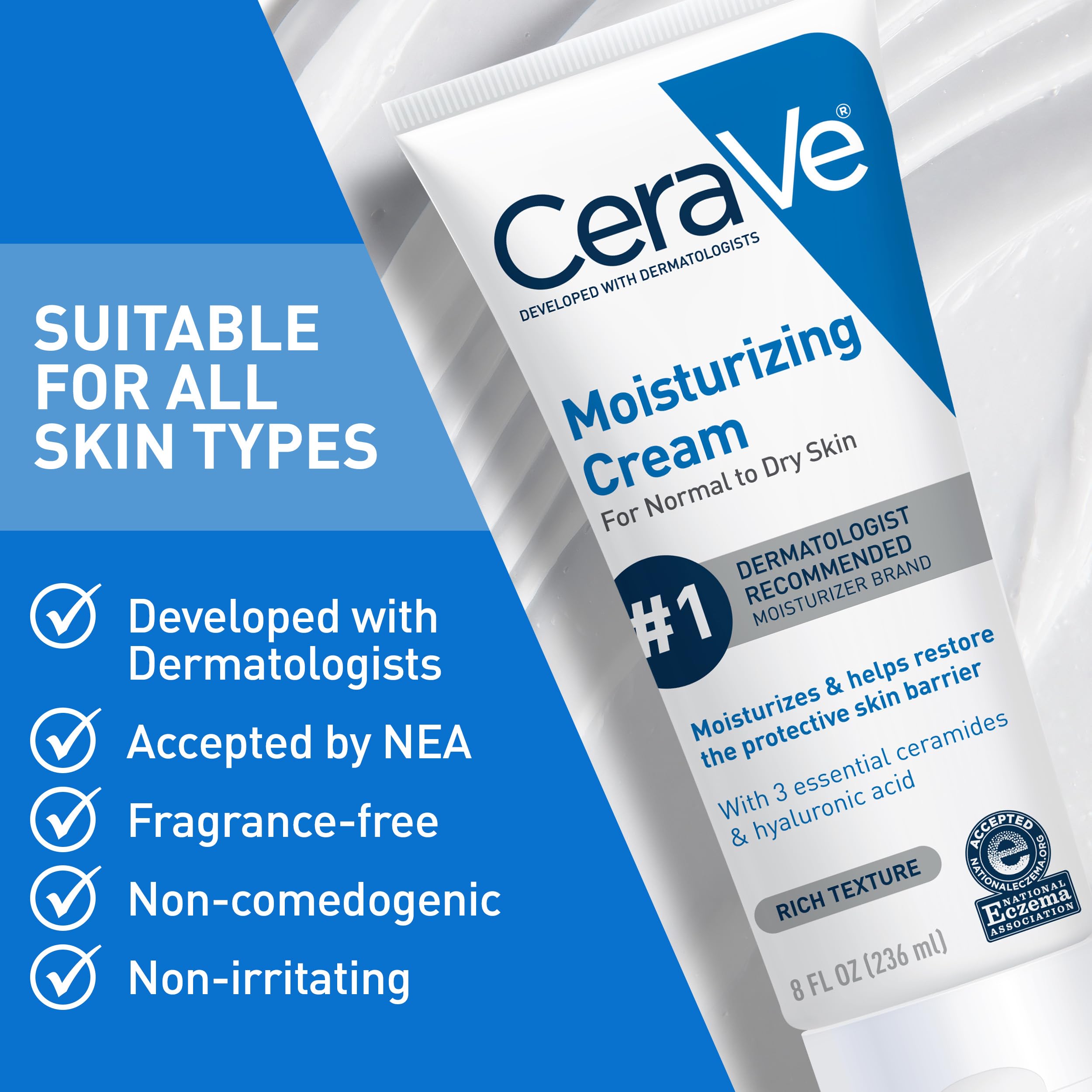 CeraVe Moisturizing Cream, Body and Face Moisturizer for Dry Skin, Body Cream with Hyaluronic Acid and Ceramides, Daily Moisturizer, Oil-Free, Fragrance Free, Non-Comedogenic, 19 Ounce Halalzen