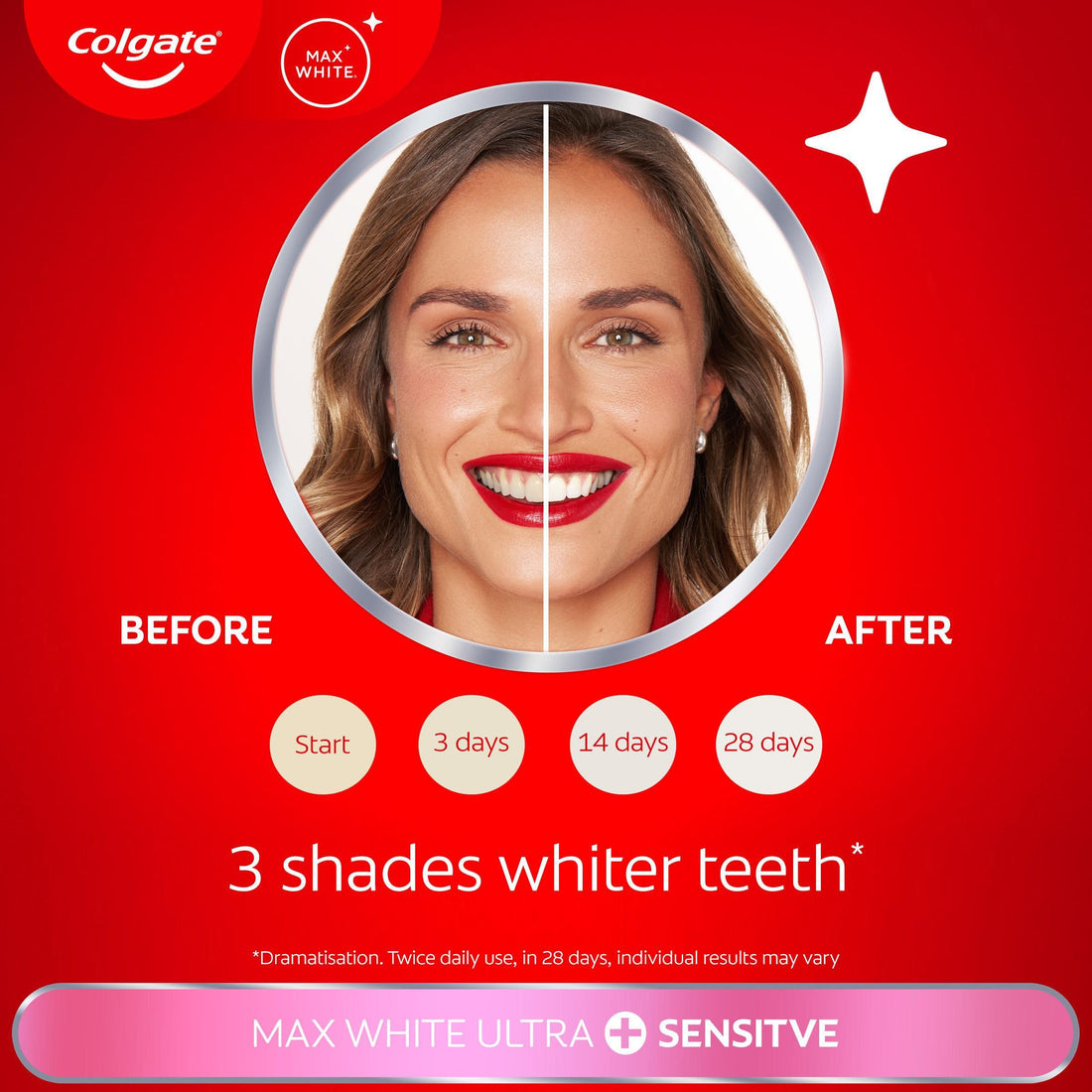 Colgate Max White Ultra+ Enamel Toothpaste 75ml, Whitens Deep Stains for 5X Whiter Teeth, ActiveShine Technology Smoothes Enamel Surface to Reflect Light, Protects and Remineralises Enamel
