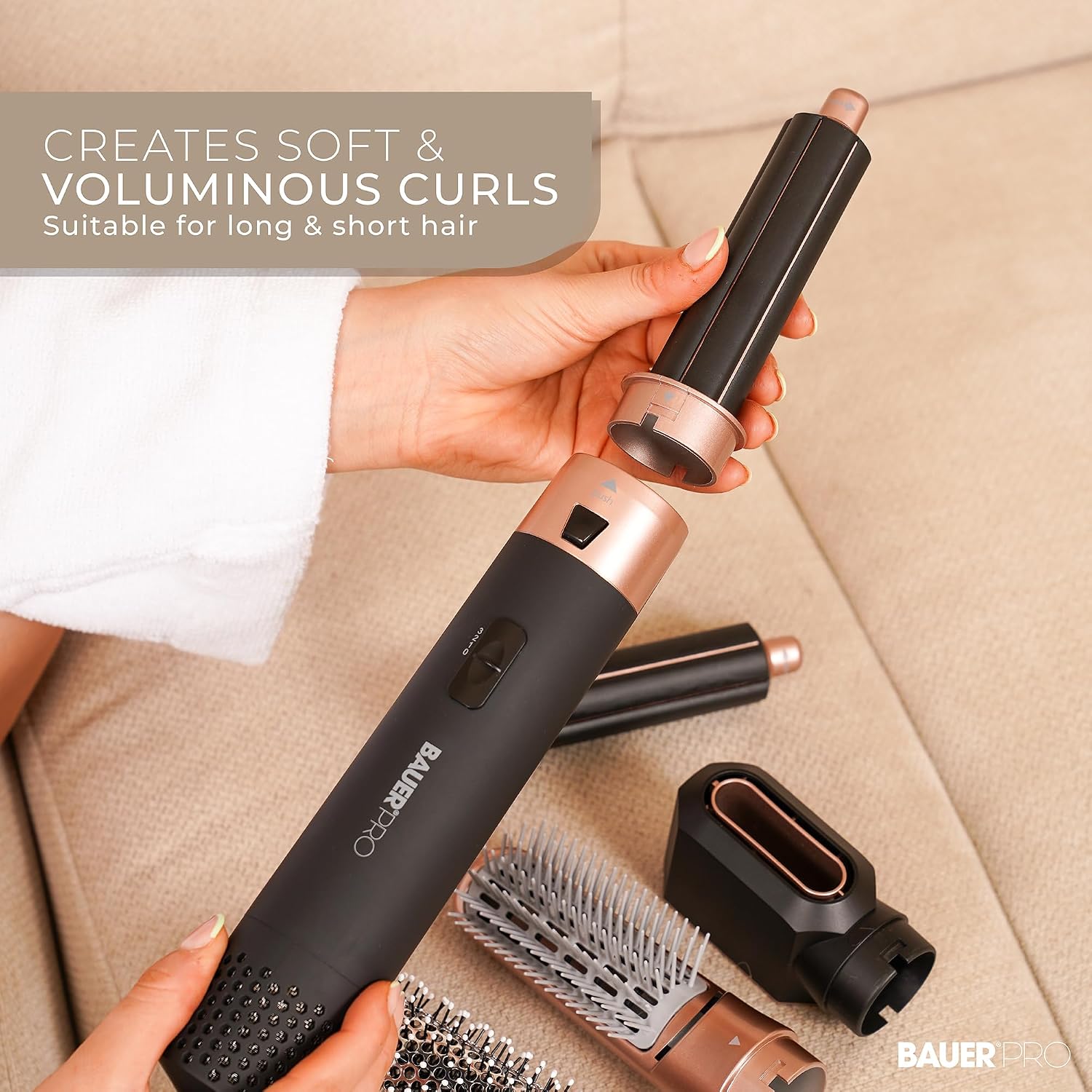 Bauer Professional 5-in-1 Hot Air Styler/Hair Dryer Brush to Curl, Straighten, Volumise, Smooth & Dry / 3 Heat Settings/Multi-Functional Hair Styling Tool 38879 Halalzen