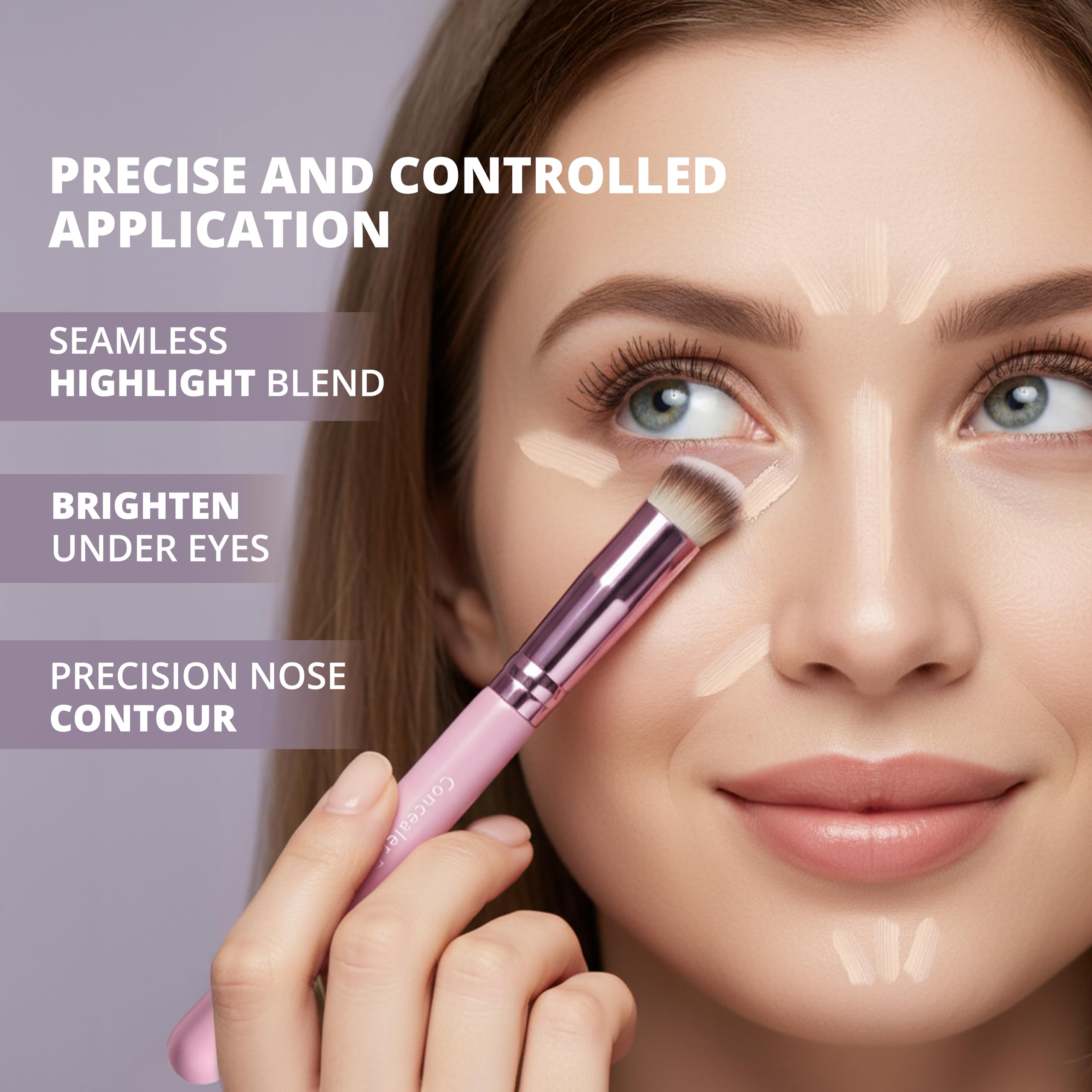 LAMORA Concealer Makeup Brush Under Eye - Angled Flat Top Kabuki Nose Contour Brush - Ideal for Concealing Blending Setting Buffing with Powder Liquid Cream Cosmetic - Small Makeup Foundation Brush Halalzen