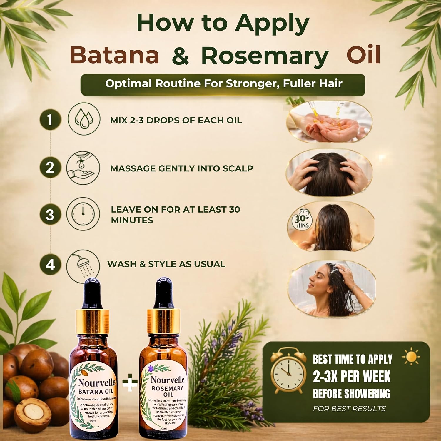 Dual-Action Hair Growth Oil – Batana & Rosemary Oil Duo (20ml x 2) – Cold Pressed Scalp & Follicle Treatment for Thicker, Stronger Hair