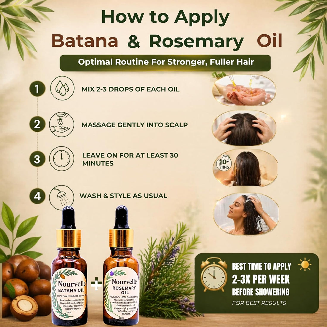 Dual-Action Hair Growth Oil – Batana & Rosemary Oil Duo (20ml x 2) – Cold Pressed Scalp & Follicle Treatment for Thicker, Stronger Hair