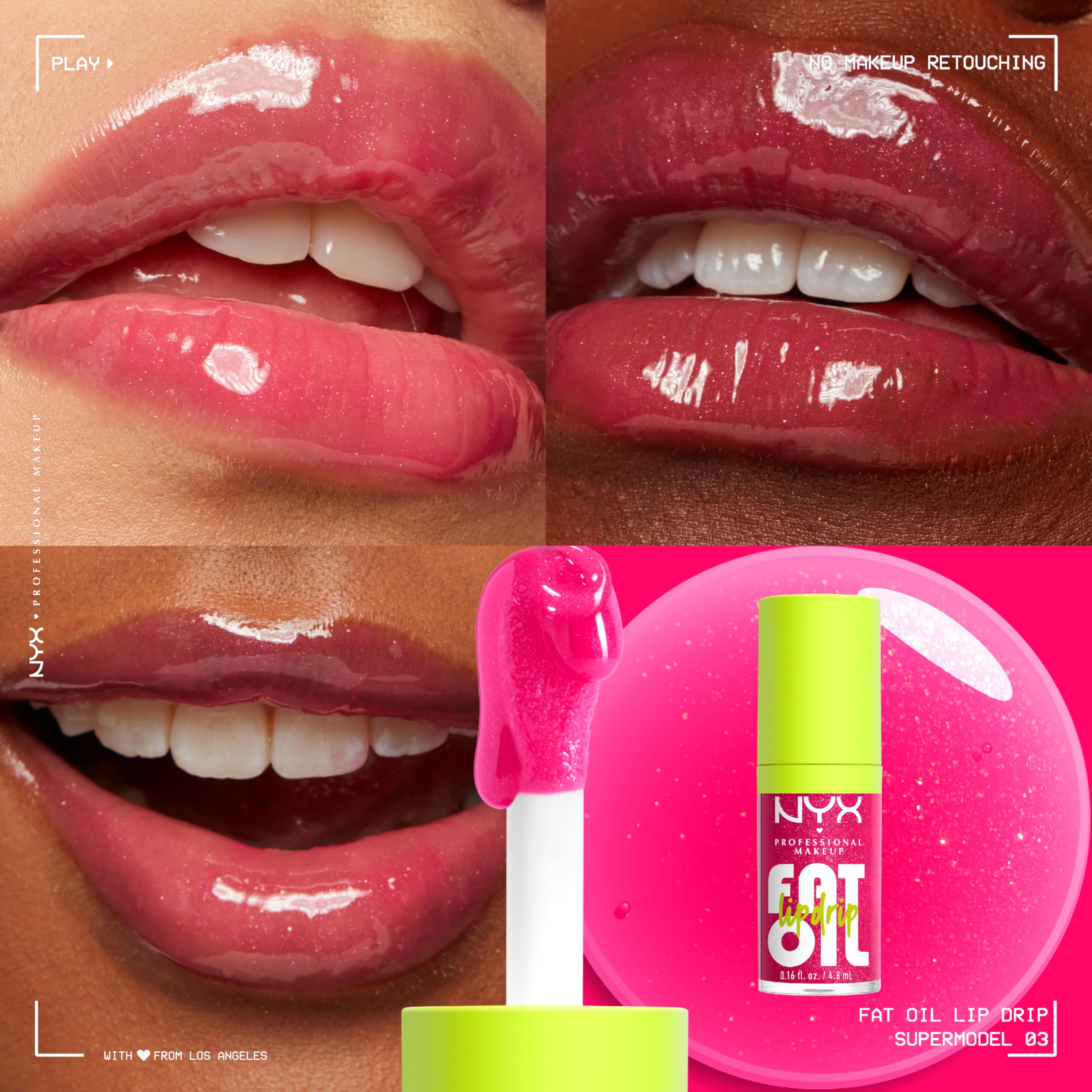 NYX Professional Makeup Lip Oil, Fat Oil Lip Drip, High Shine Tinted Gloss, 12hr Hydrating Lip Treatment with Squalane, Non-Sticky, Vegan, Shade: Splash Of Cream