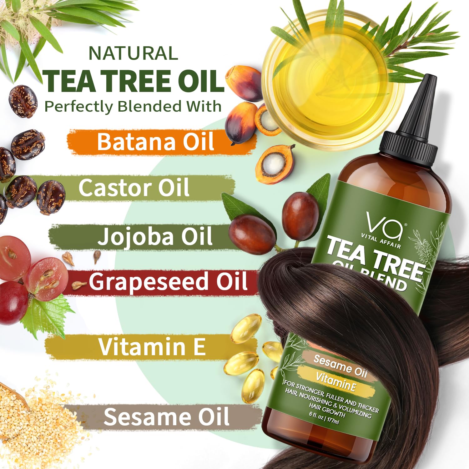 VITAL AFFAIR Blend Of Pure Rosemary Oil For Hair Growth With Castor, Batana, Jojoba Oil-Infused With Biotin & Vitamin E-Blend of Effective Hair Oils for Hair Growth-Strengthening Treatment 6 Fl Oz Halalzen
