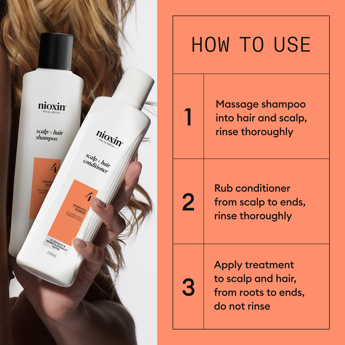 Nioxin System 4 - Hair Thickening System For Damaged Hair with Progressed Thinning - Biotin & Niacinamide - Shampoo, Conditioner, Serum