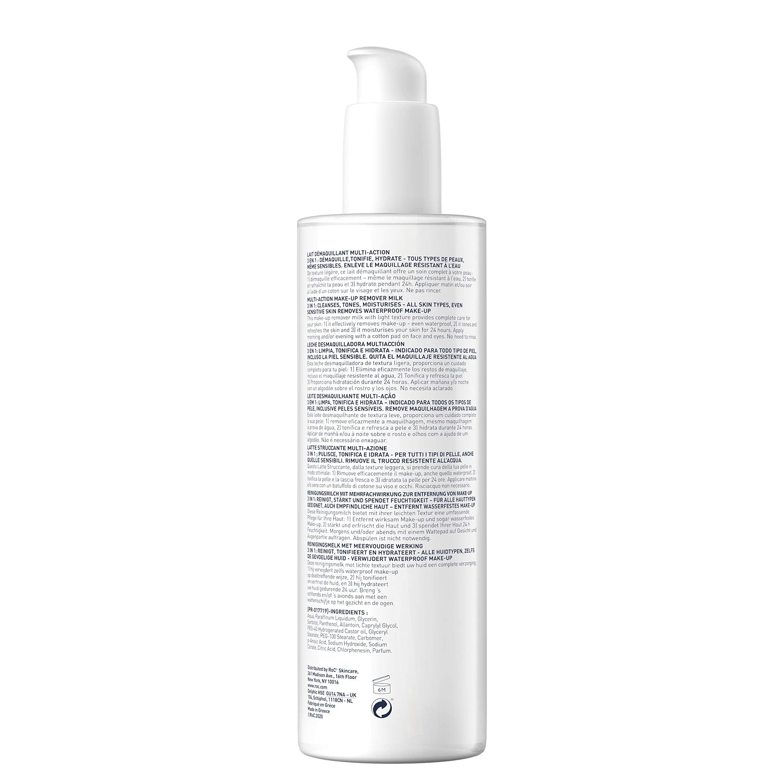 ROC - 3-in-1 Milk Makeup Remover - Effective Makeup Removal - 24-Hour Moisturising Remover - Removes Waterproof Makeup - Skin Toning Solution - Glycerin & Panthenol - All Skin Types - 400 ml Halalzen