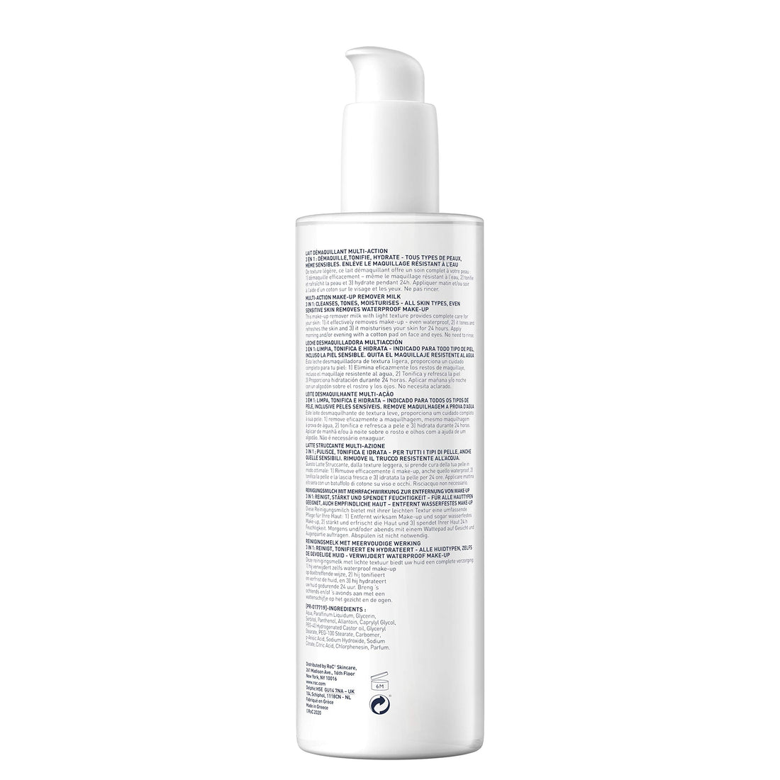 ROC - 3-in-1 Milk Makeup Remover - Effective Makeup Removal - 24-Hour Moisturising Remover - Removes Waterproof Makeup - Skin Toning Solution - Glycerin & Panthenol - All Skin Types - 400 ml Halalzen