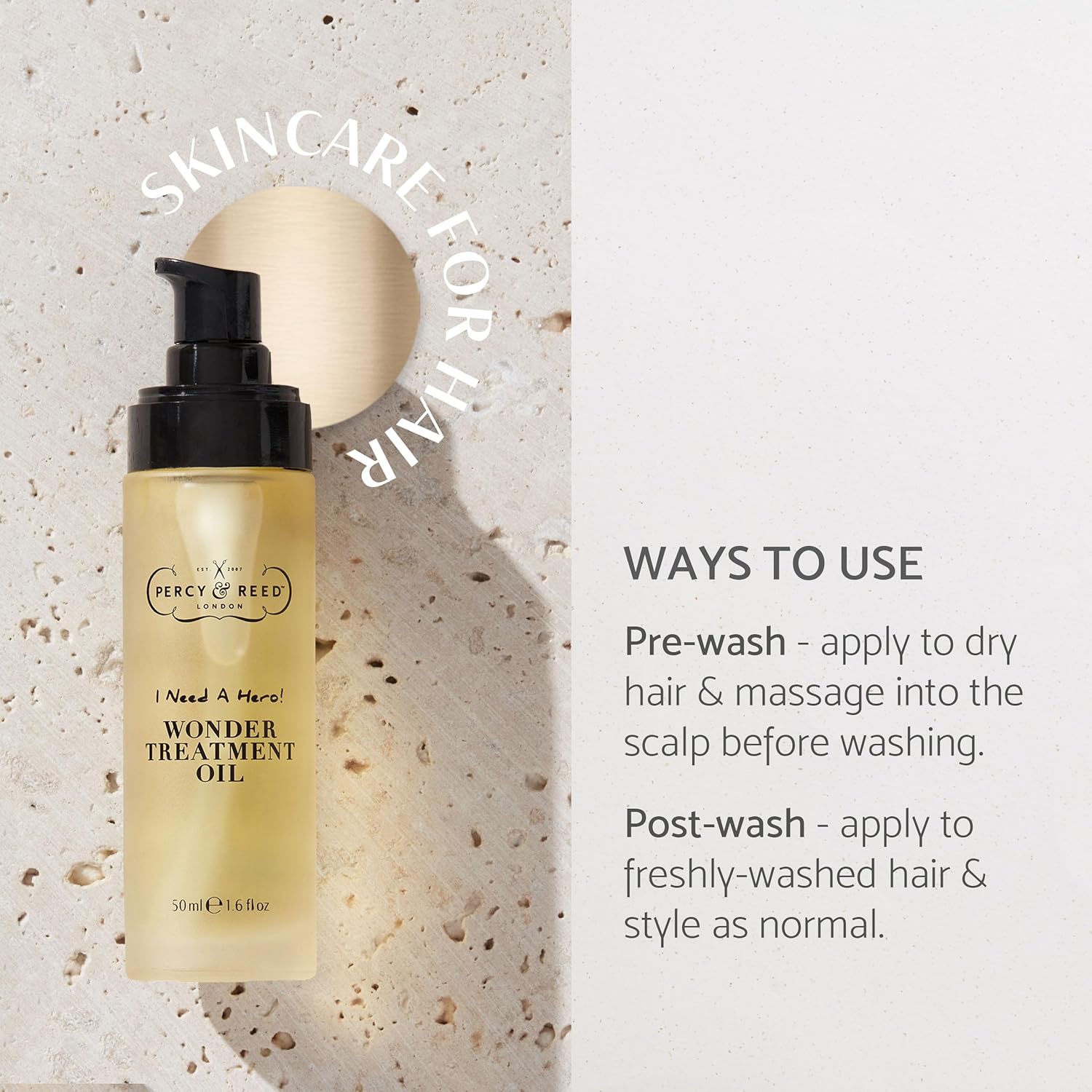 Percy & Reed Wonder Treatment Oil 50ml, Hair Oil for Dry Damaged Hair, Lightweight Leave In, Rehydrates, Strengthens, Tames Frizz, Flyaways, Split Ends, Restores Shine, I Need A Hero Collection