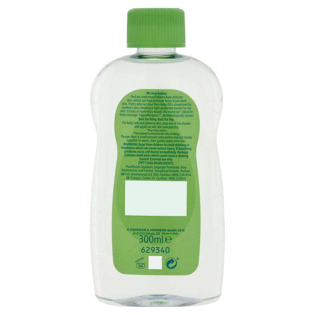 Johnson's Baby Oil with Aloe Vera 300 ml - Pack of 6 Halalzen