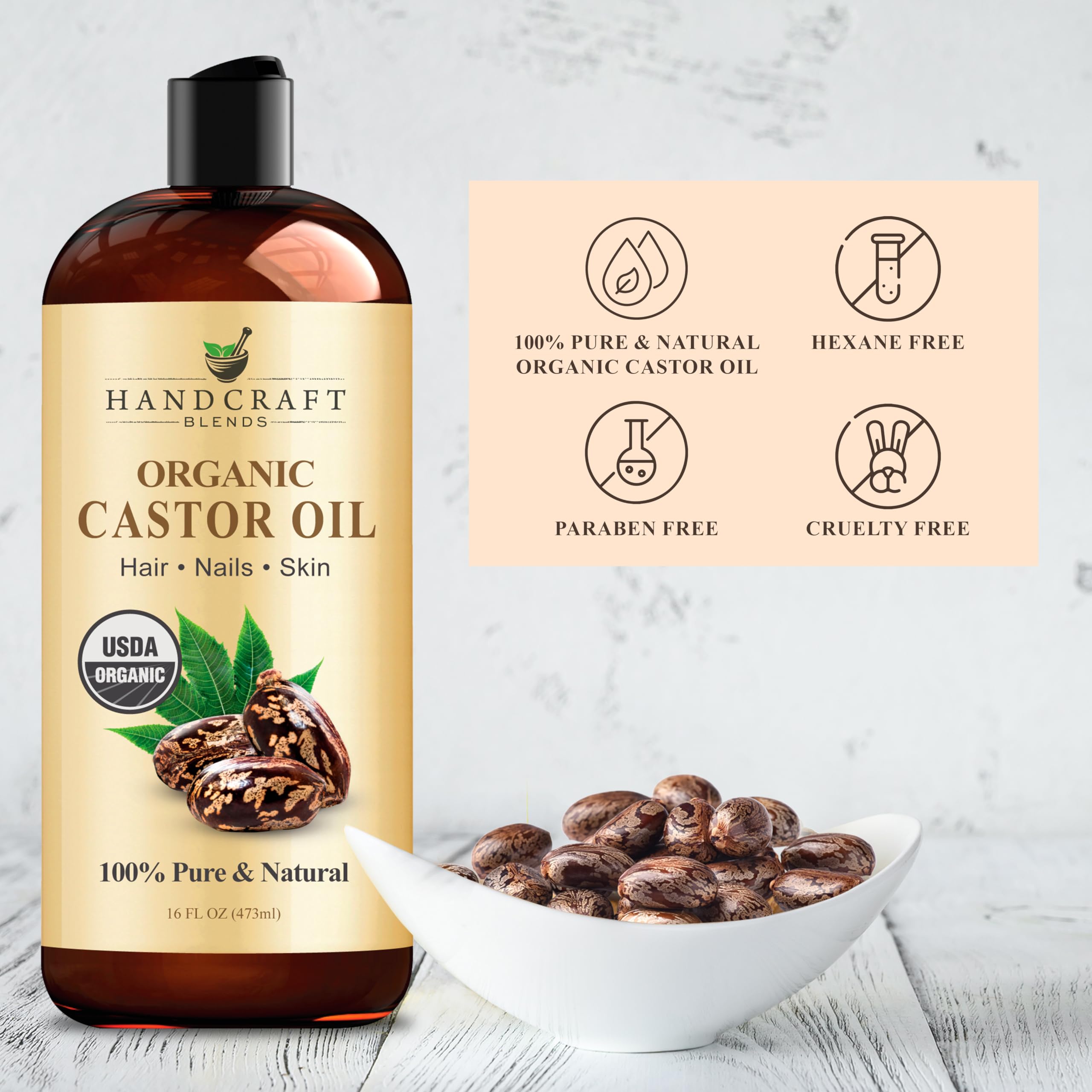 Handcraft Blends Huile de Ricin et Huile de Romarin 236 ml | 100% Pure et Naturelle | Huile Support de Qualité Supérieure | Cheveux, Cils et Sourcils | Cheveux et Corps
