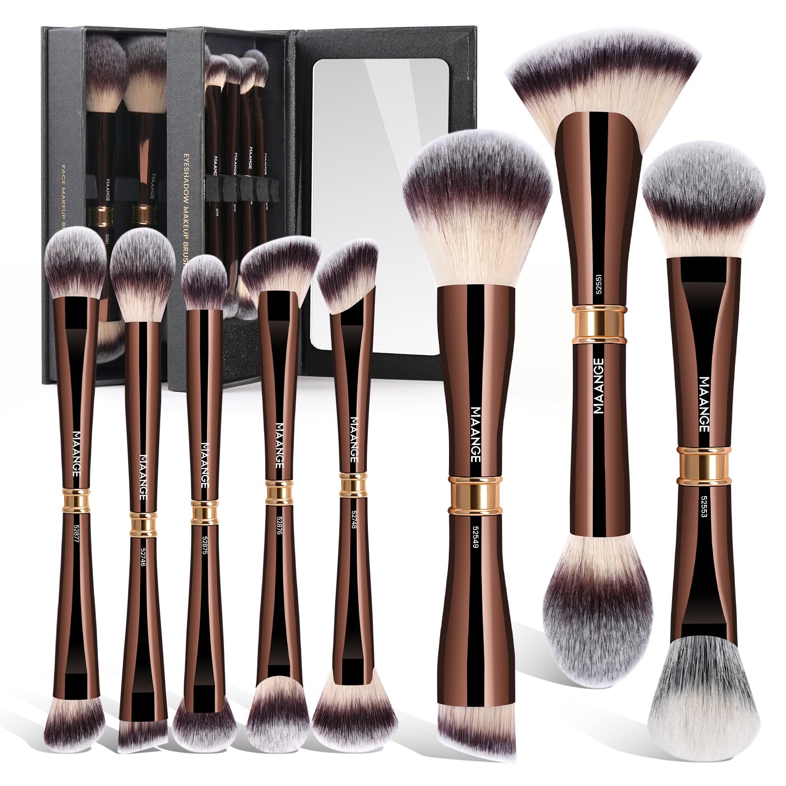 MAANGE Luxury 8-Piece Makeup Brush Set - Dual-Ended Makeup Brushes with 16-in-1 Functions & Mirror Case Professional Foundation, Eyeshadow, and Blush Brushes for Full Face Makeup Halalzen
