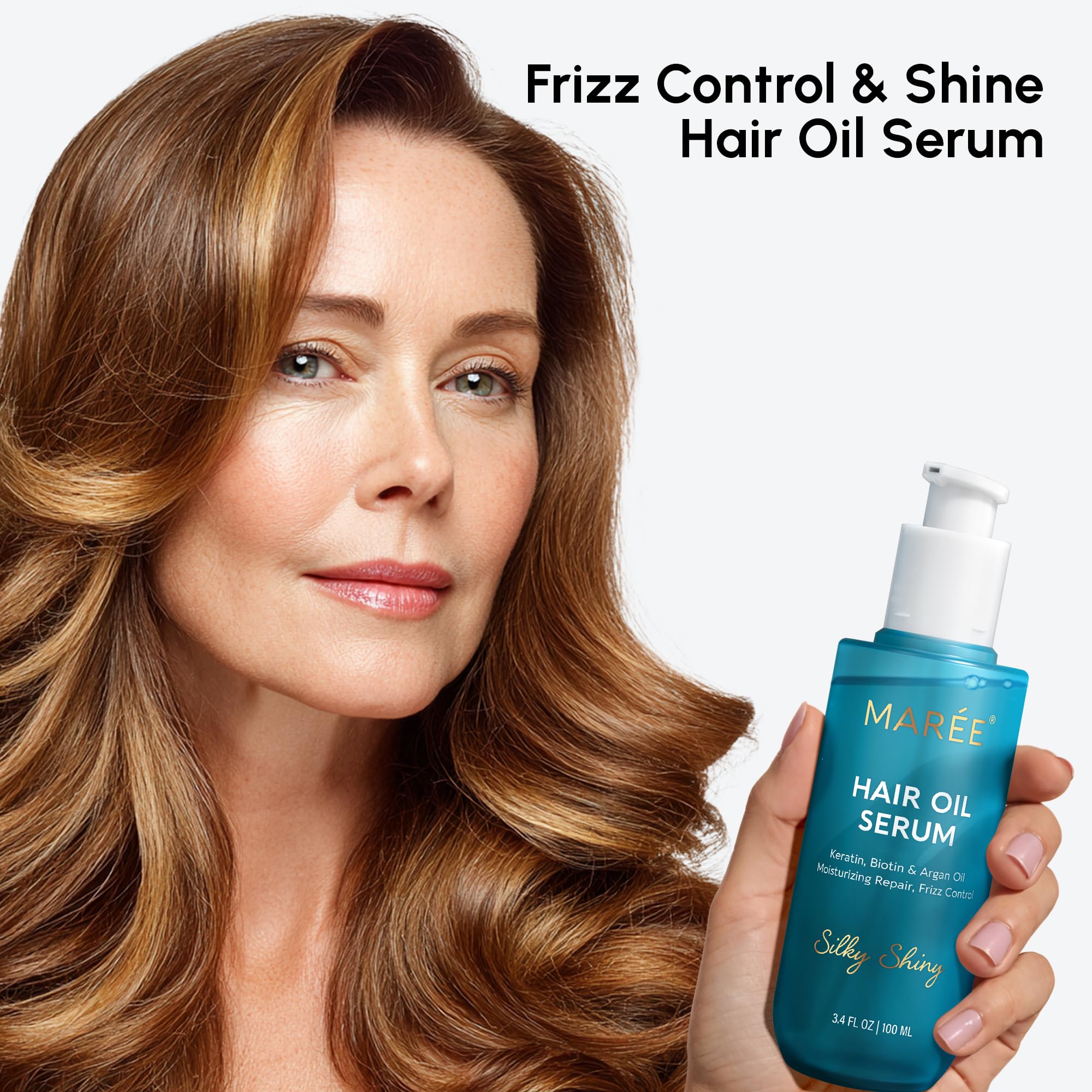 MAREE Hair Oil for Frizzy Hair with Argan Oil, Keratin & Biotin – Hair Serum for Dry and Curly Hair Gloss – Frizz Control Hair Care Products for Women – Aceite Para el Cabello – Keratin Hair Treatment Halalzen
