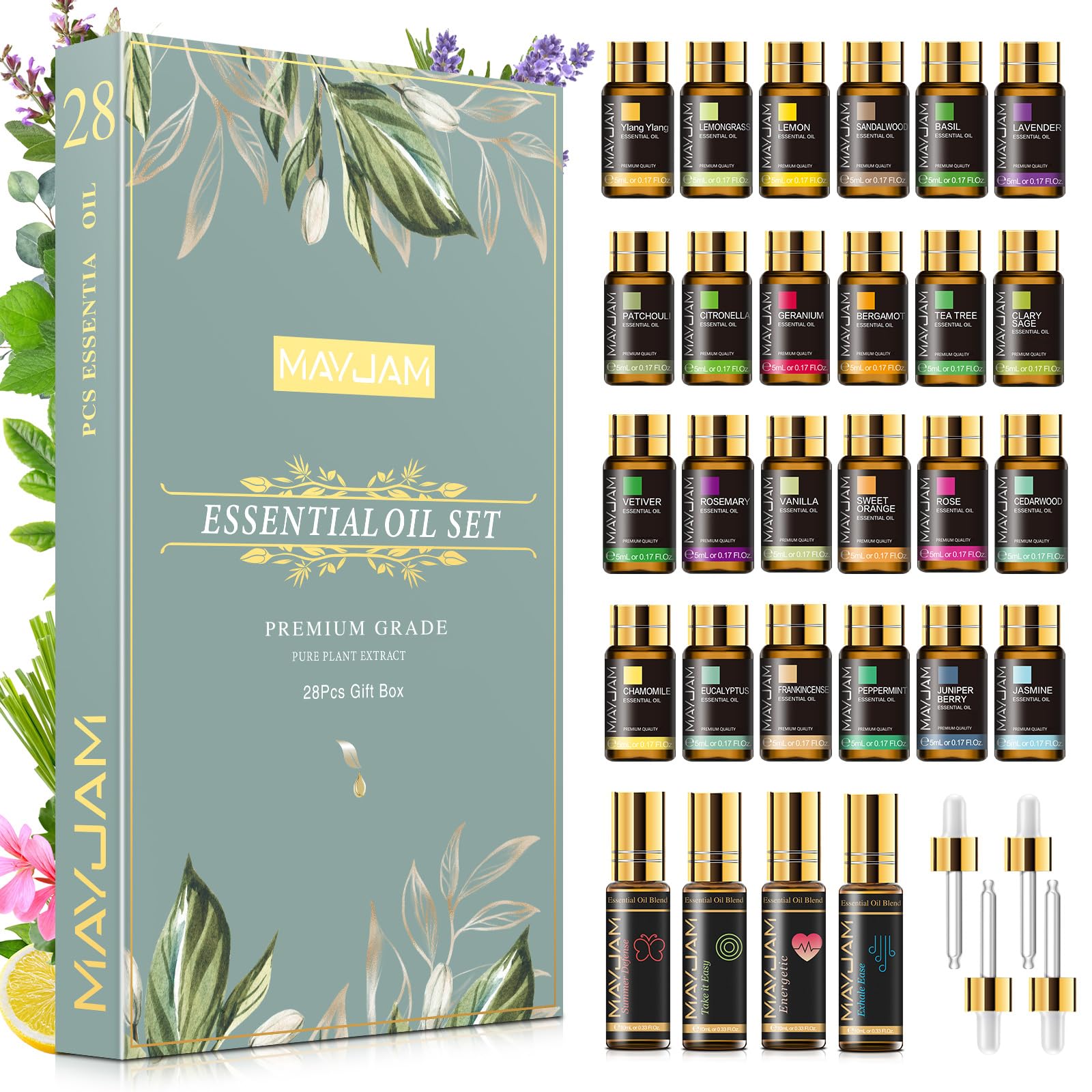 MAYJAM Essential Oils Set 35 x 5 mL - Essential Oils Gift Set for Humidifier, Diffusers, Home, DIY