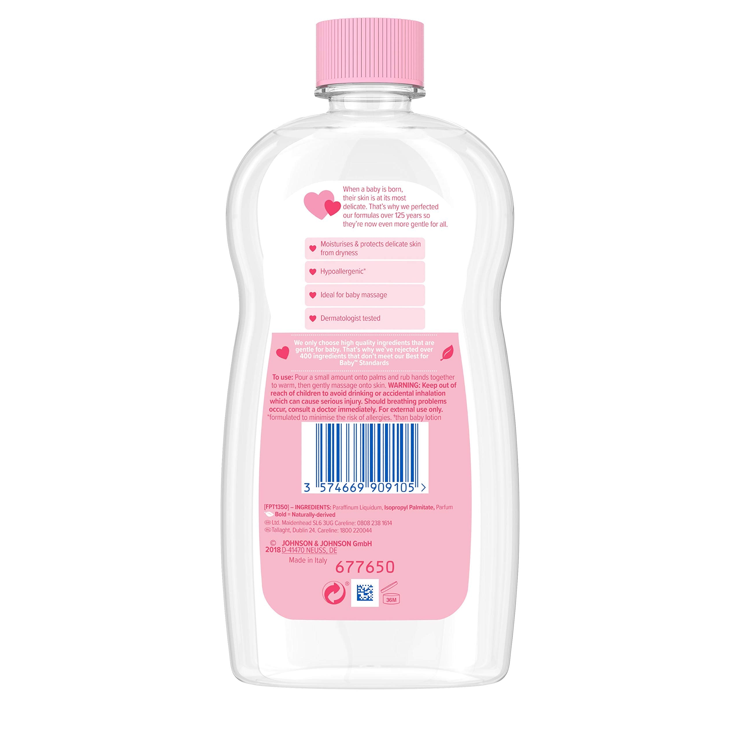 Johnson's Baby Baby Oil, Pink, 500 ml (Pack of 2) Halalzen