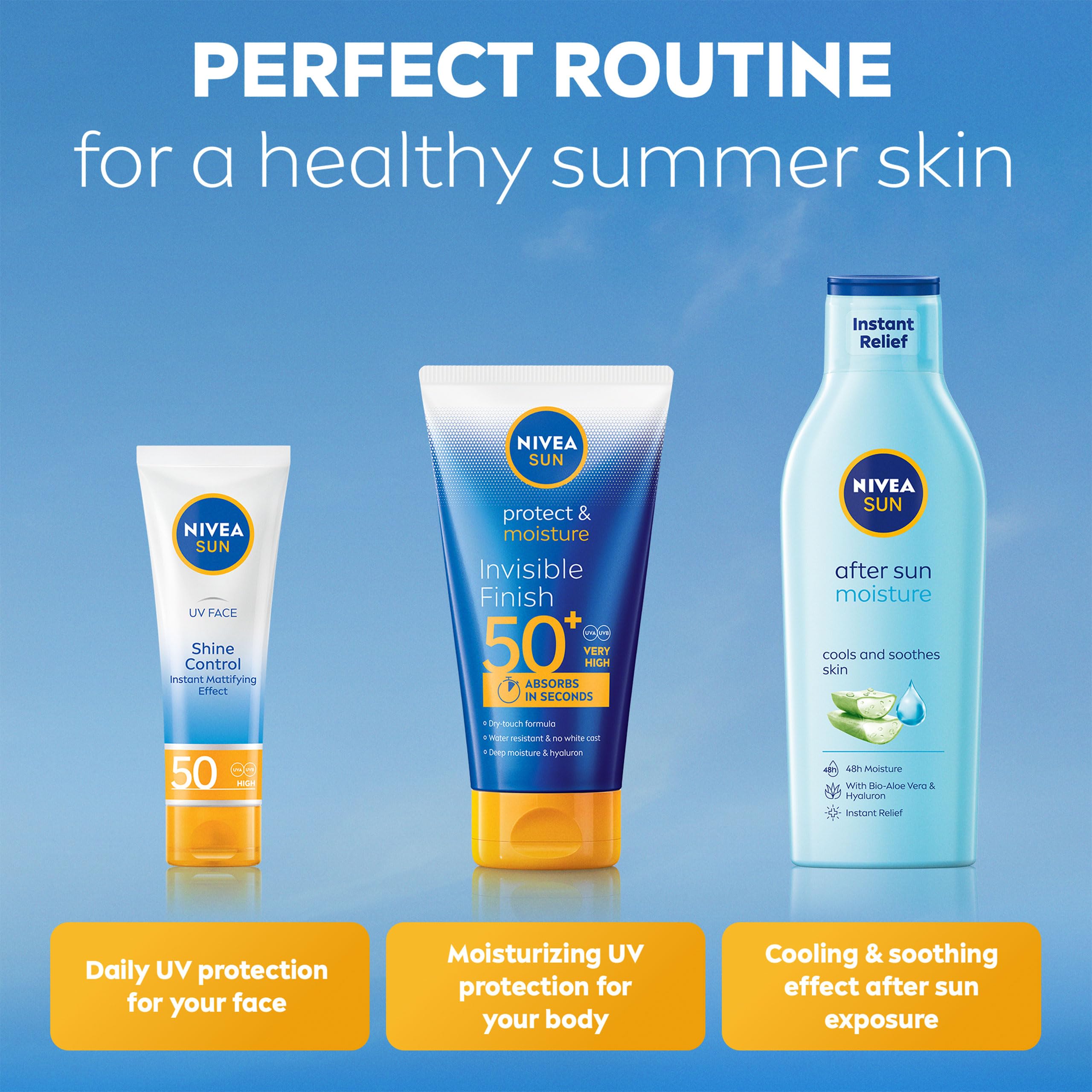 NIVEA SUN Protect & Moisture Invisible Finish Sun Cream SPF50+ (150 ml), Sun Lotion with Vitamin C and Hyaluron, 48H Moisture and Immediate UVA/UVB Protection, No White Cast Ultralight Formula