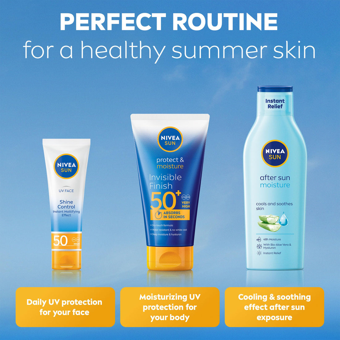 NIVEA SUN Protect & Moisture Invisible Finish Sun Cream SPF50+ (150 ml), Sun Lotion with Vitamin C and Hyaluron, 48H Moisture and Immediate UVA/UVB Protection, No White Cast Ultralight Formula