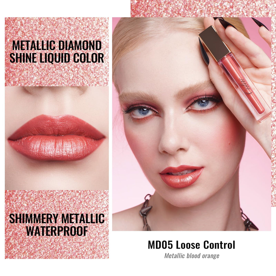 Oulac Metallic Diamond Shine Liquid Lip Gloss - Glitter Glossy for Lip & Eye, Long Lasting 24H + & Waterproof, Lightweight Lip Stain, 3D Metallic Finish, No Transfer, Vegan, 4.5ml,MD05 Loose Control Halalzen